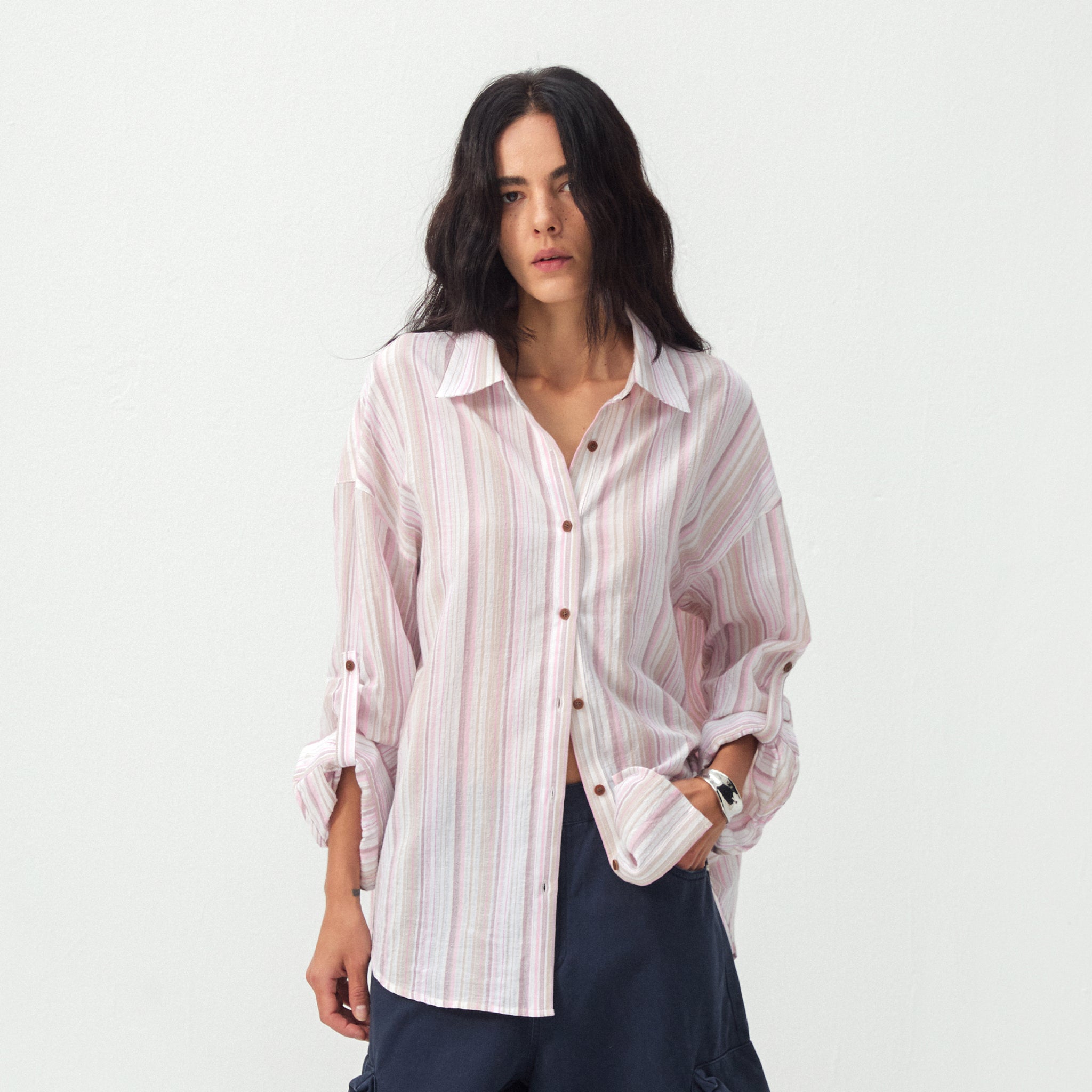 CUBIC Cotton-Blend Striped Oversized Shirt-3