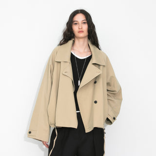Cropped Drawstring Trench Jacket
