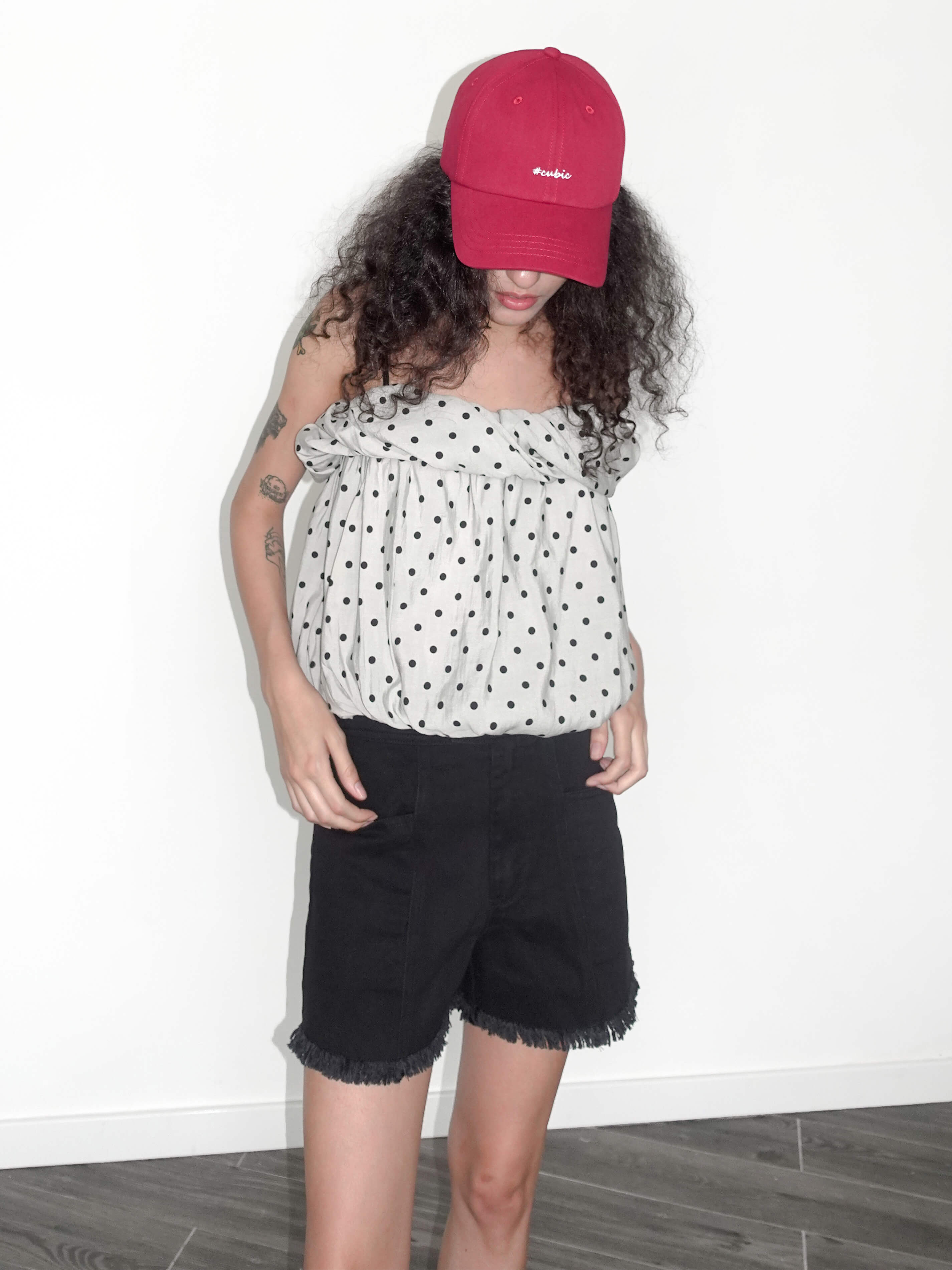 High Rise Denim Shorts with Raw Edge-3