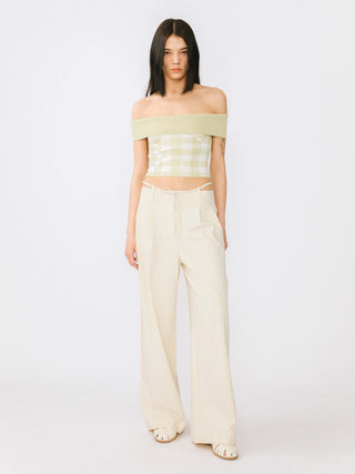 Off-Shoulder Checkered Knit Cami Top