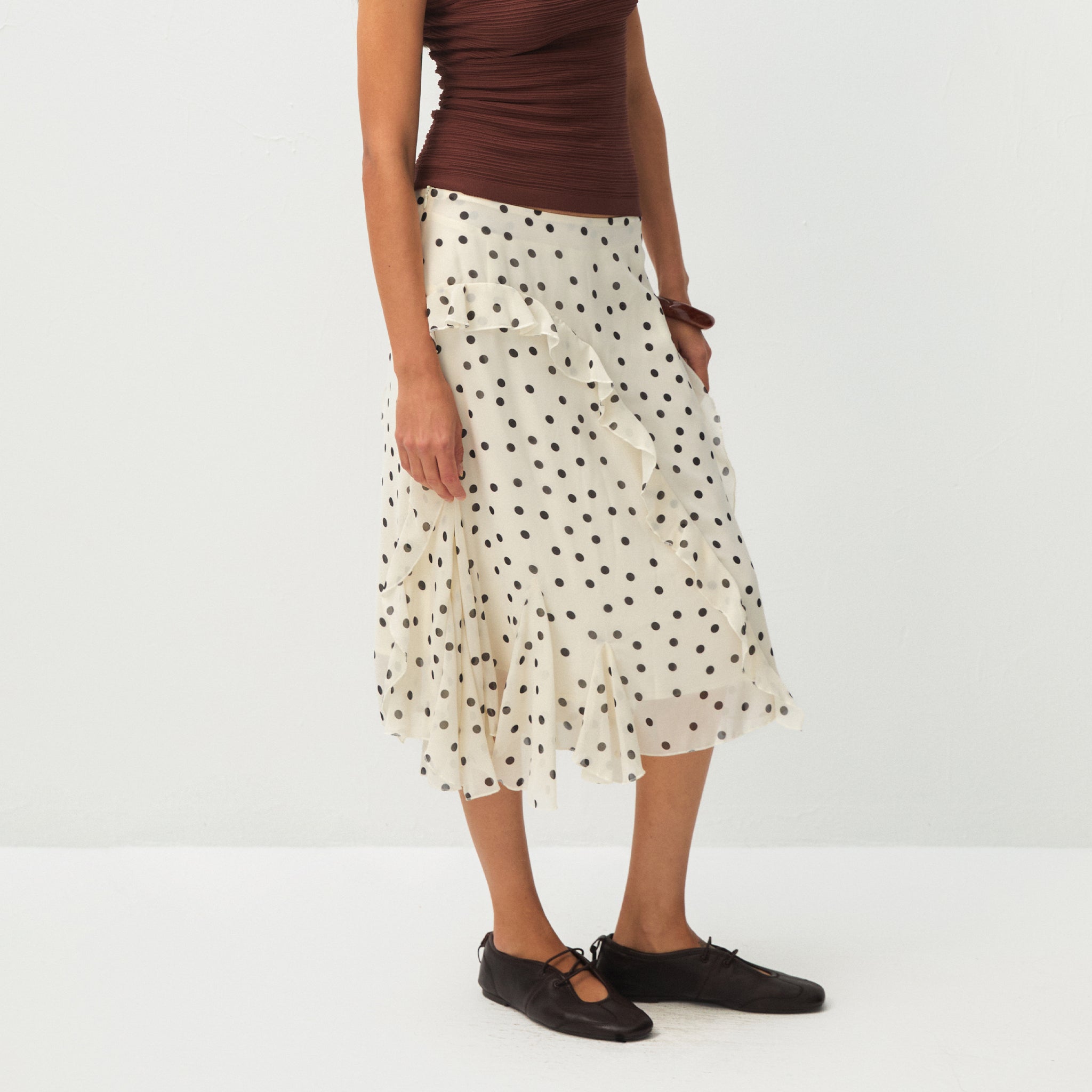 Polka Dot Ruffled Asymmetrical Hem Skirt-3