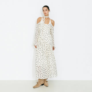 Polka Dot Off-Shoulder Cami Sleeve Maxi Dress