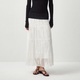 CUBIC Textured A-Line Embroidered Skirt(Pre order: 7 days)