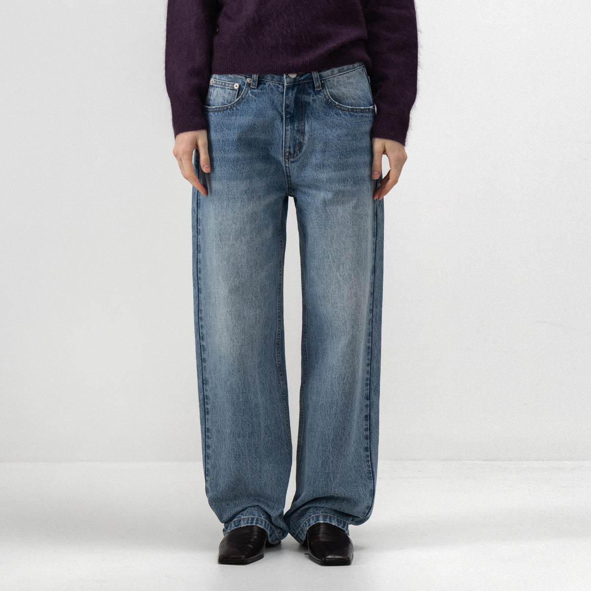 CUBIC Mid-Rise Faded Straight-Leg Jeans-3