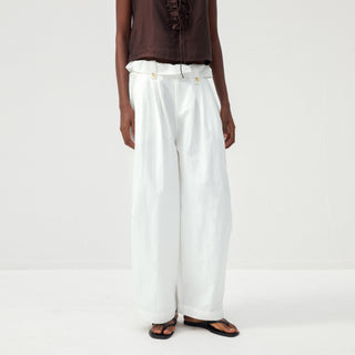 CUBIC Cotton-Blend Fold-Over Waist Wide-Leg Trousers