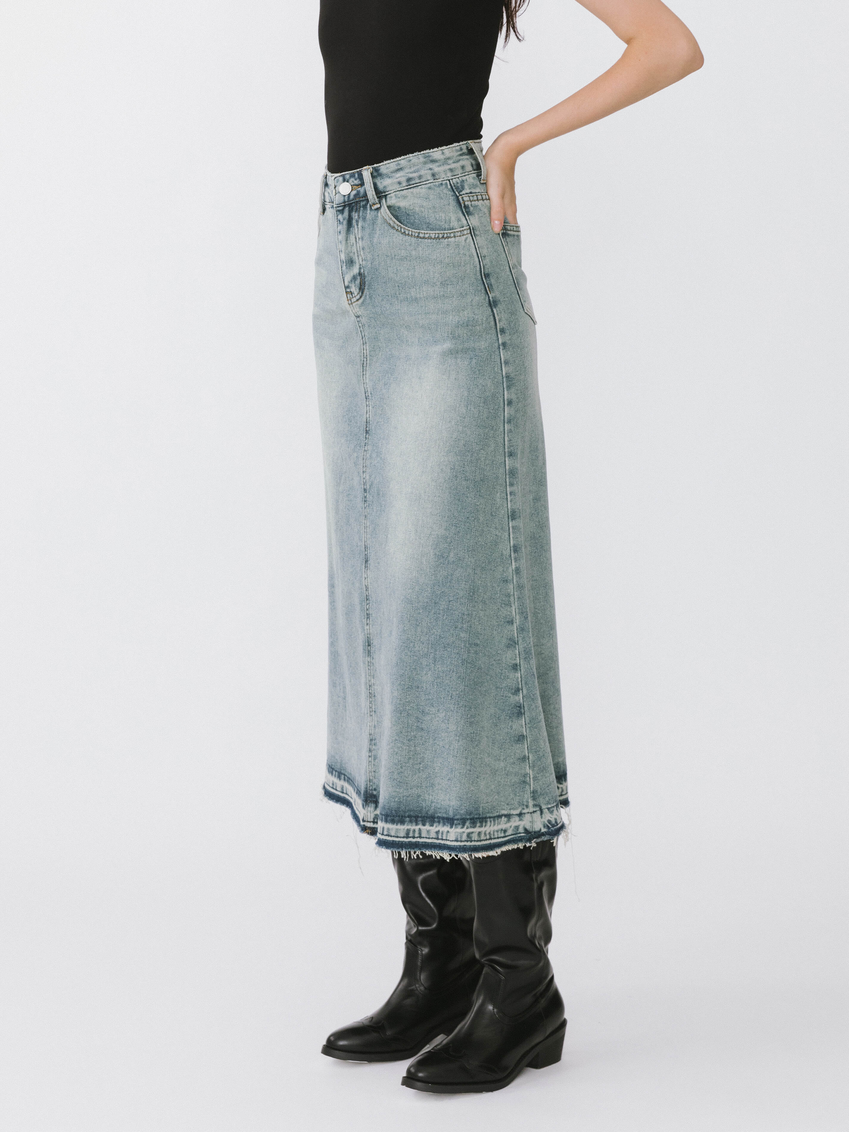 A-line Denim Maxi Skirt-3