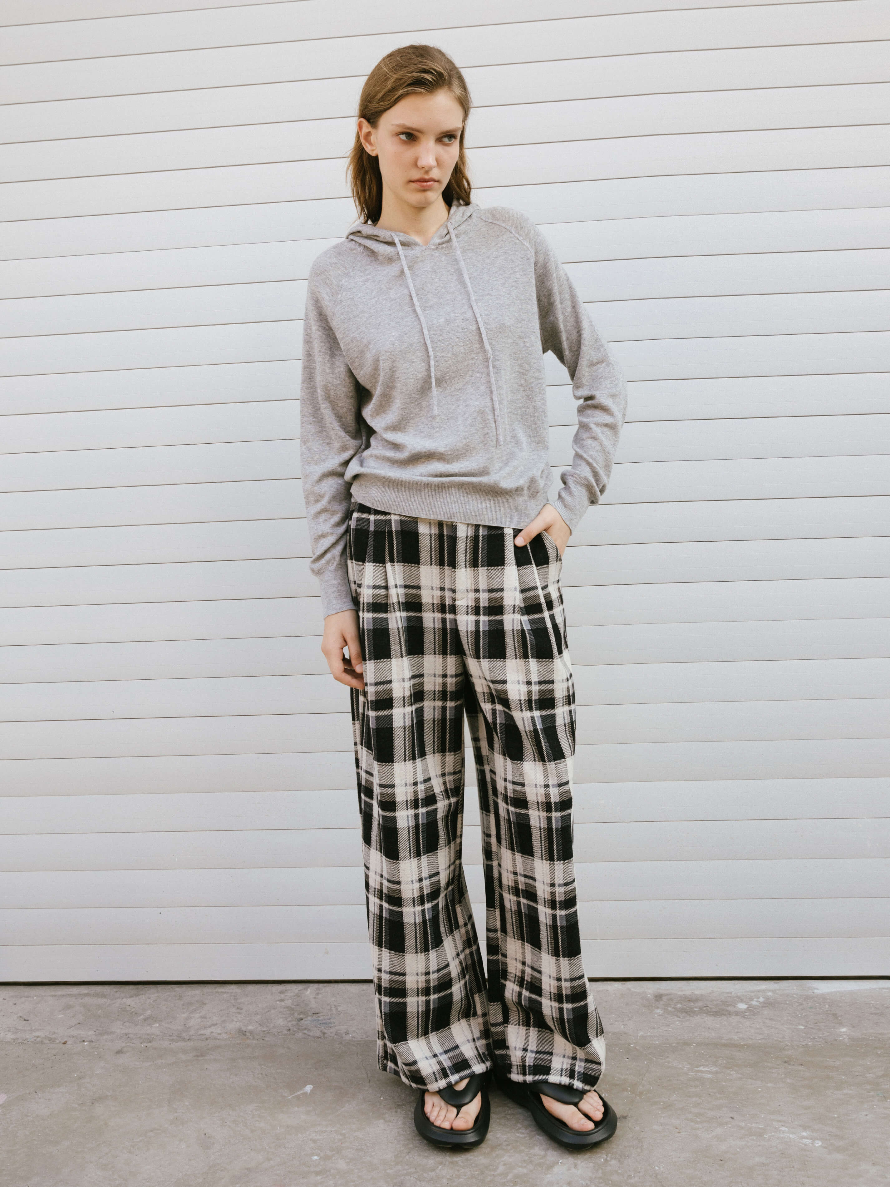 Black Checked Straight Trousers-3