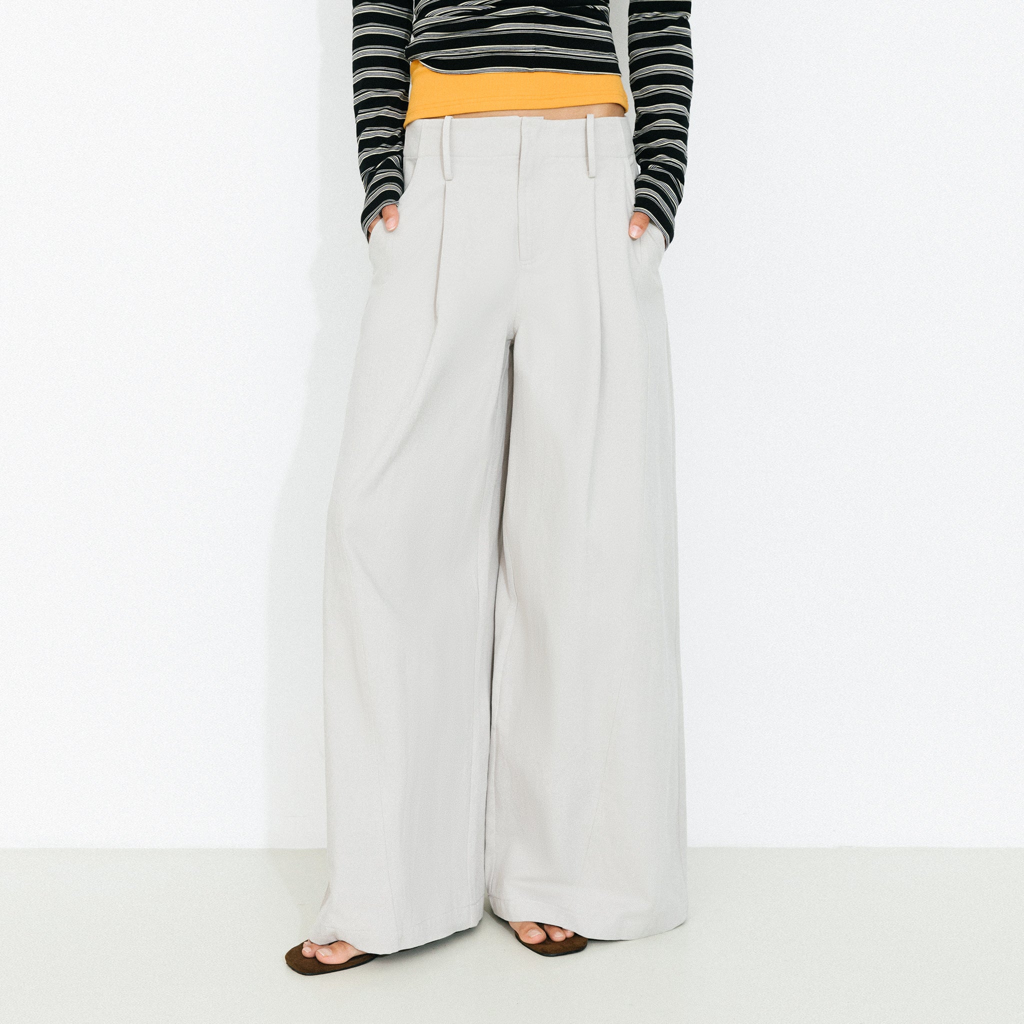 100% Cotton High-Waisted Wide-Leg Casual Trousers-5