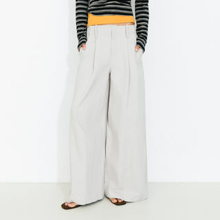 100% Cotton High-Waisted Wide-Leg Casual Trousers