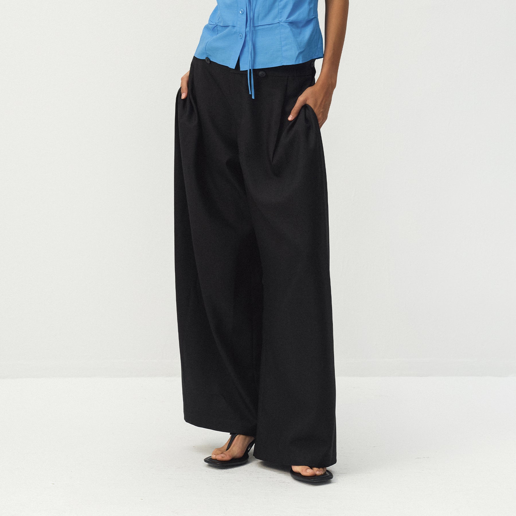 CUBIC Draped Wide Leg Trousers-3