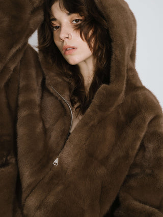 Faux Fur Zip-Up Jacket With Hood