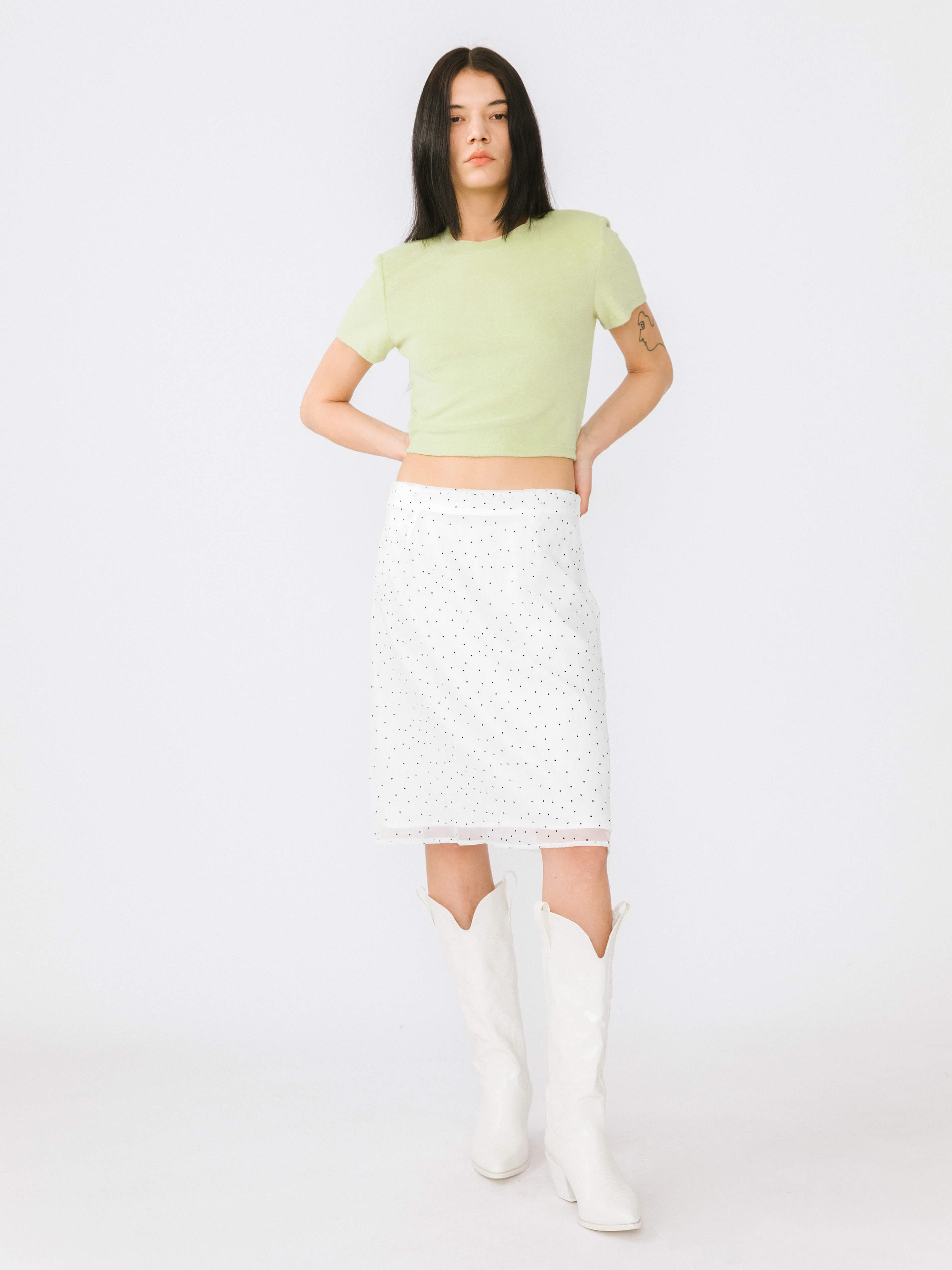 Double Layered Polka Dot Mesh Skirt-3