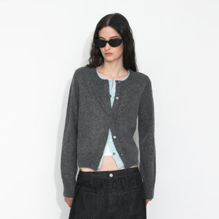 Crewneck Knit Button-Up Cardigan