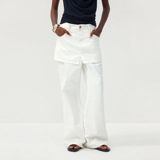 CUBIC Cotton-Blend Layered Skirt-Front Flare Trousers
