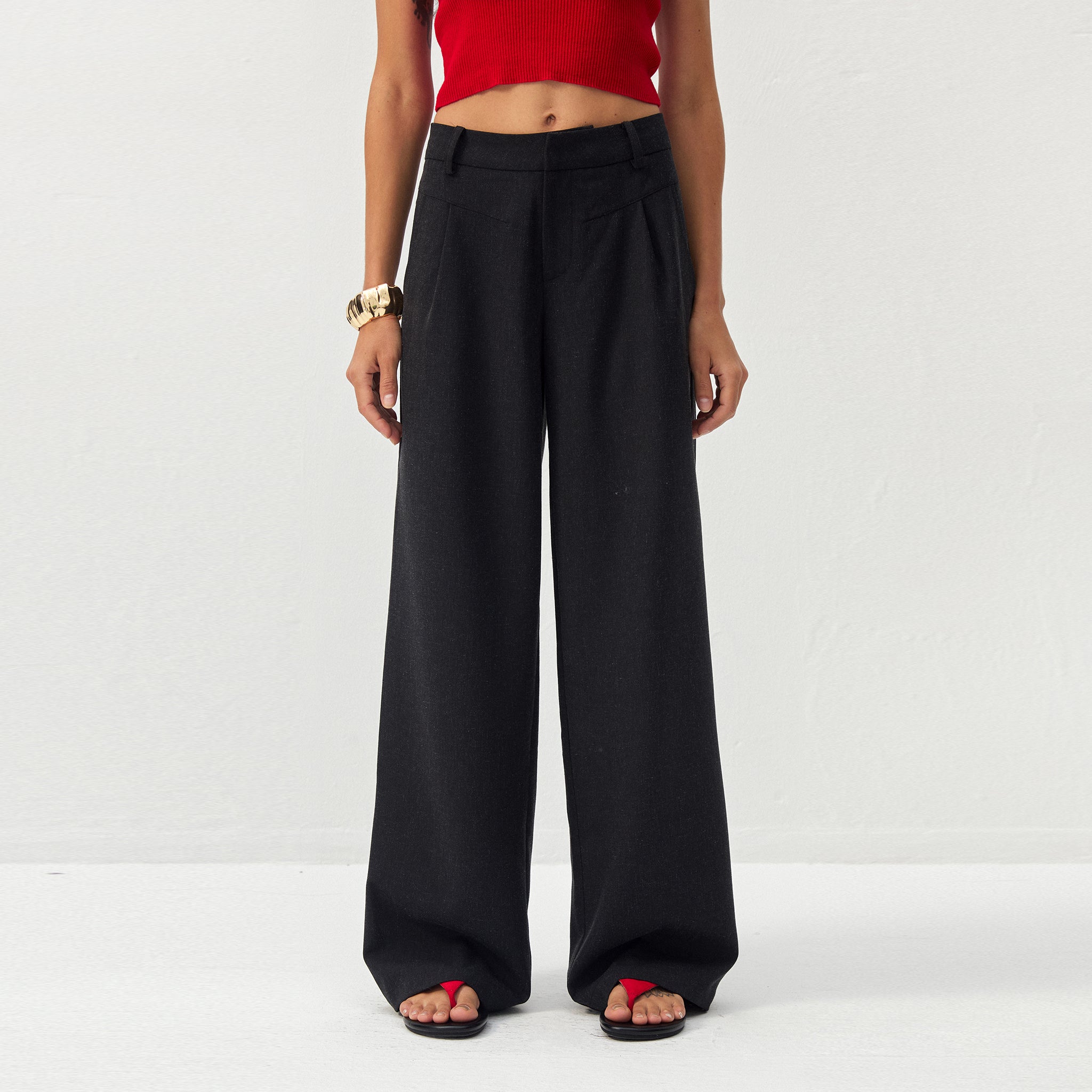CUBIC Black High-Waisted Wide-Leg Pants-3