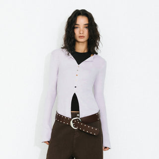 C by CUBIC V-Neck Slim-Fit Knit Long-Sleeve Top
