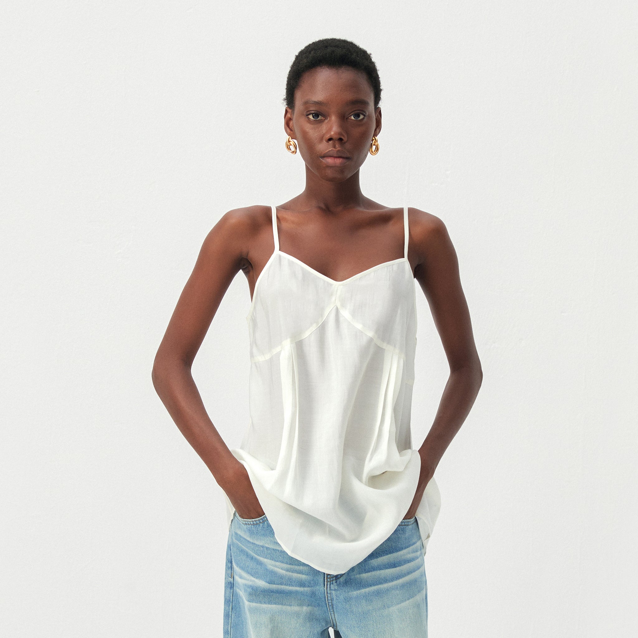 CUBIC Lyocell-Blend V-Neck Pleated Camisole-3