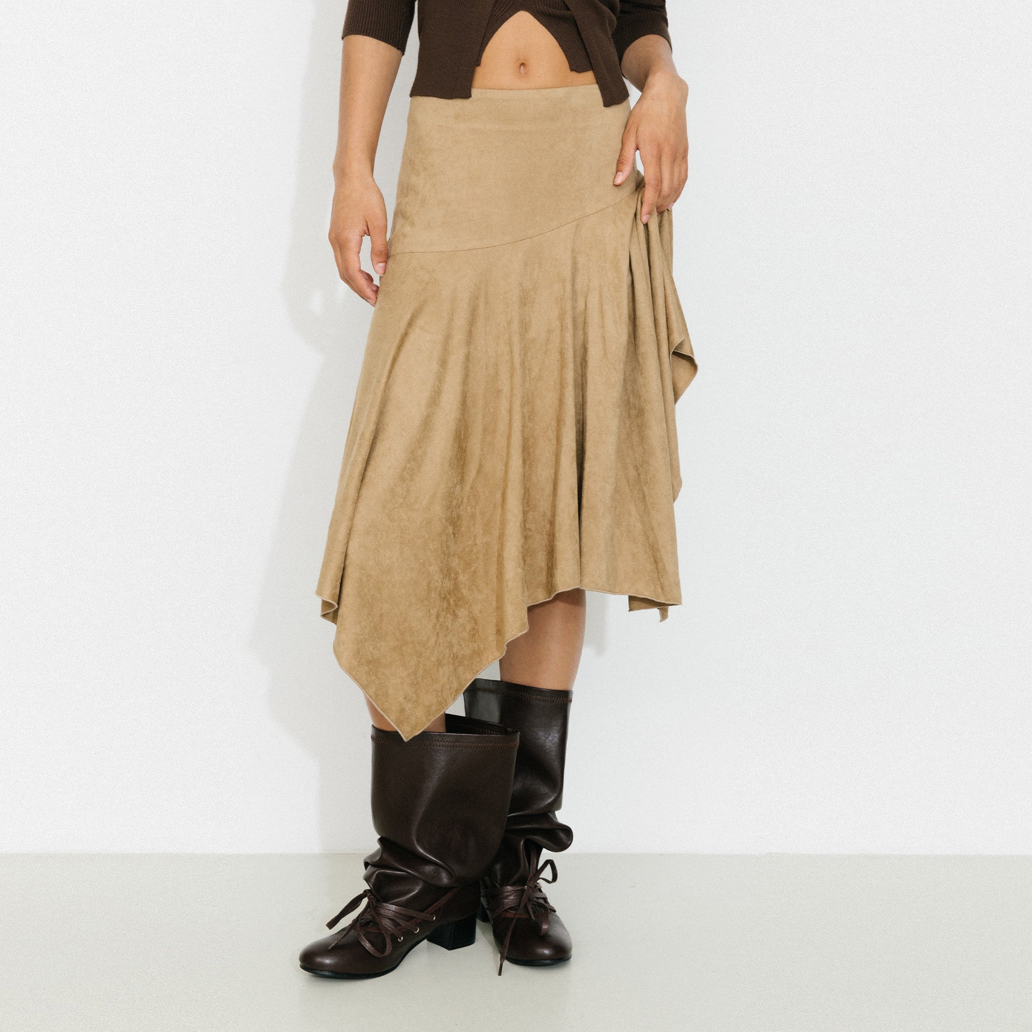 Asymmetrical Suede Skirt-3