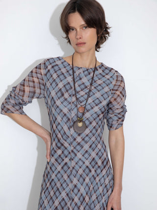 Checkered Crew Neck Long Sleeve Dress