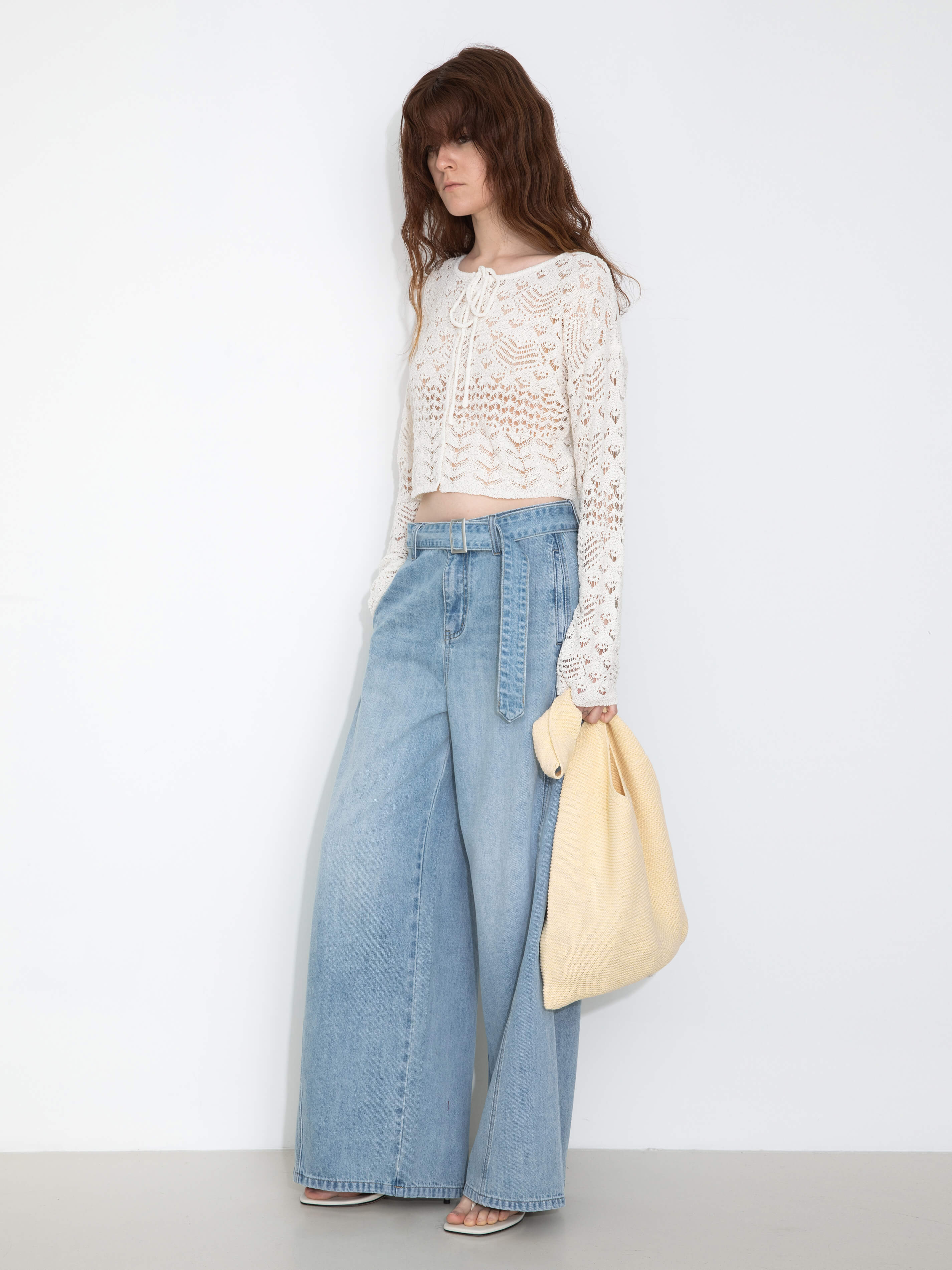 Tie Hollow-Out Knit Long Sleeve Cardigan-3
