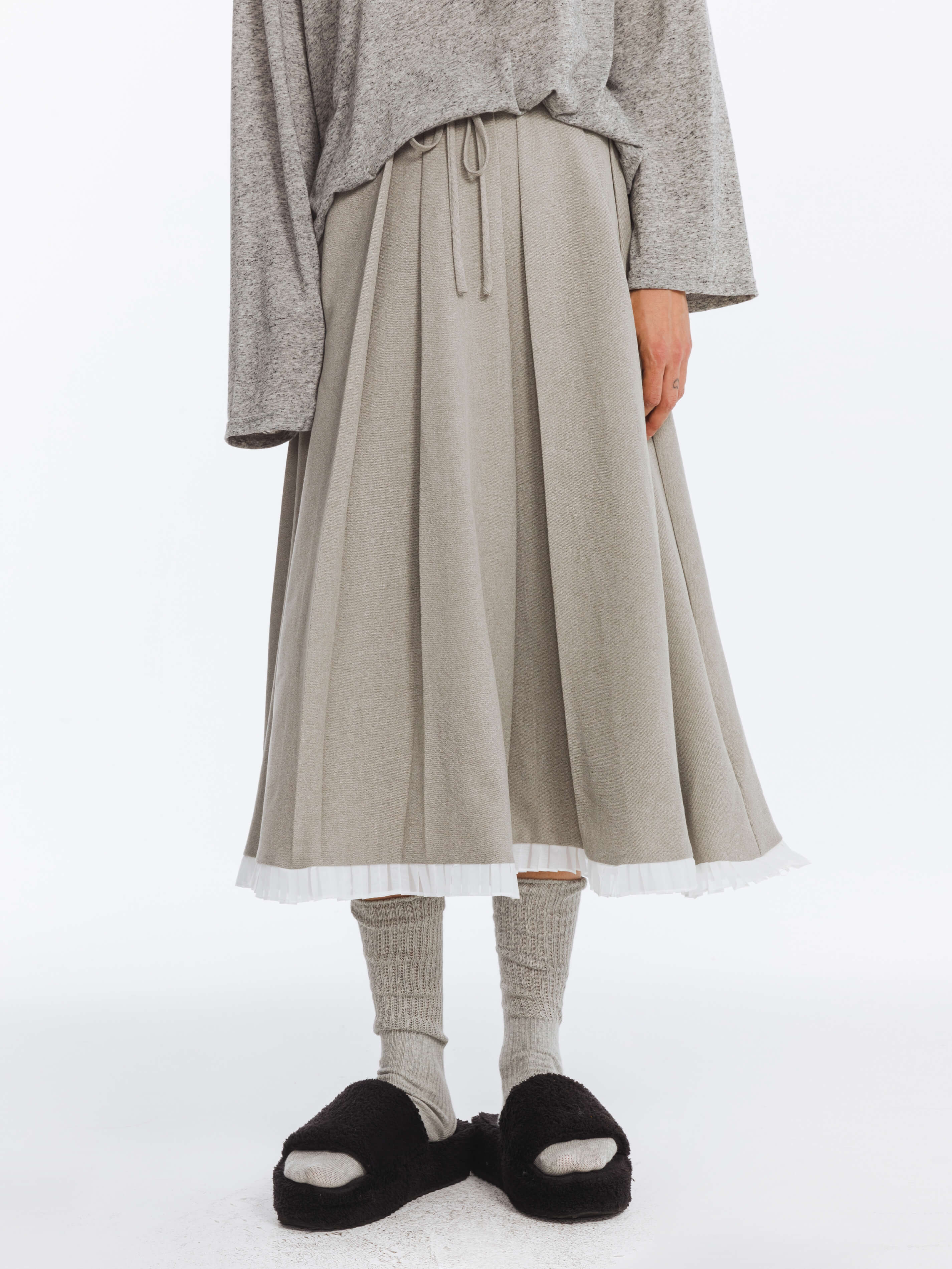 A-line Pleated Skirt with Ruffles Hem-11