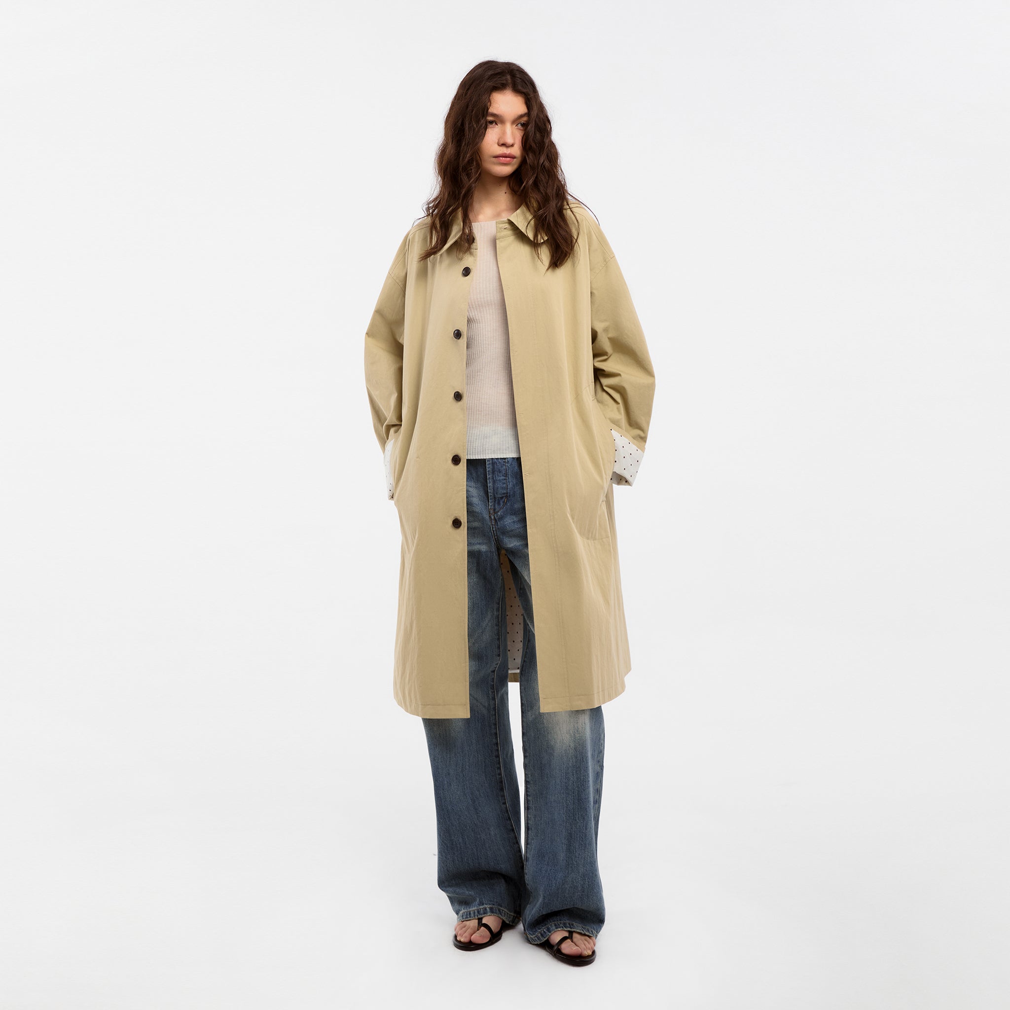 CUBIC Polka Dot Design Patchwork Trench Coat (Pre order: White)-3