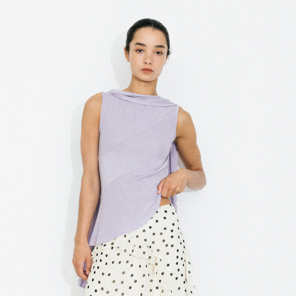 Asymmetrical Tie-Neck Flowy Sleeveless Top-7