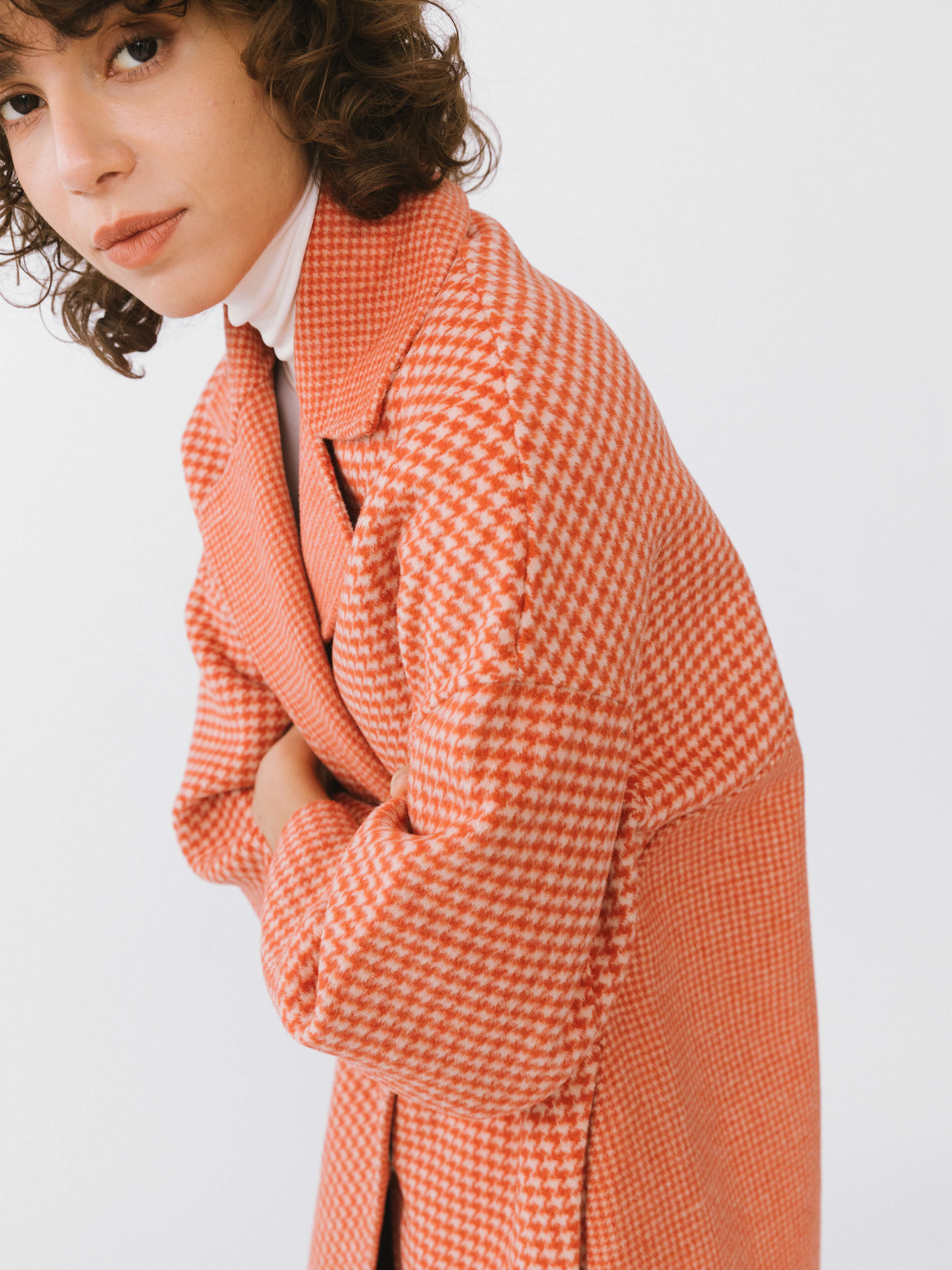 Orange Houndstooth Wool Coat-3