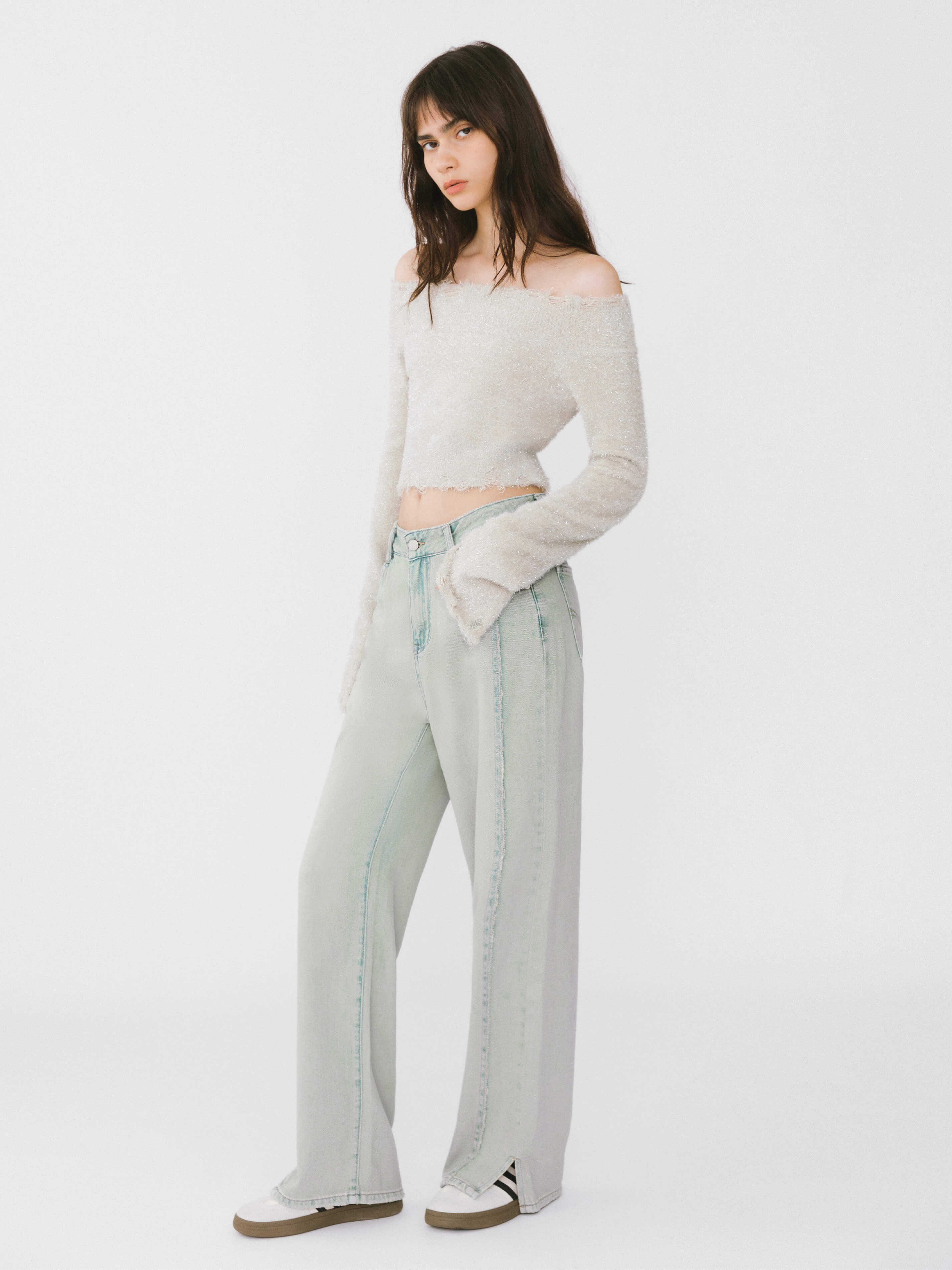 Off-Shoulder Long Sleeve Knit Crop Top-8