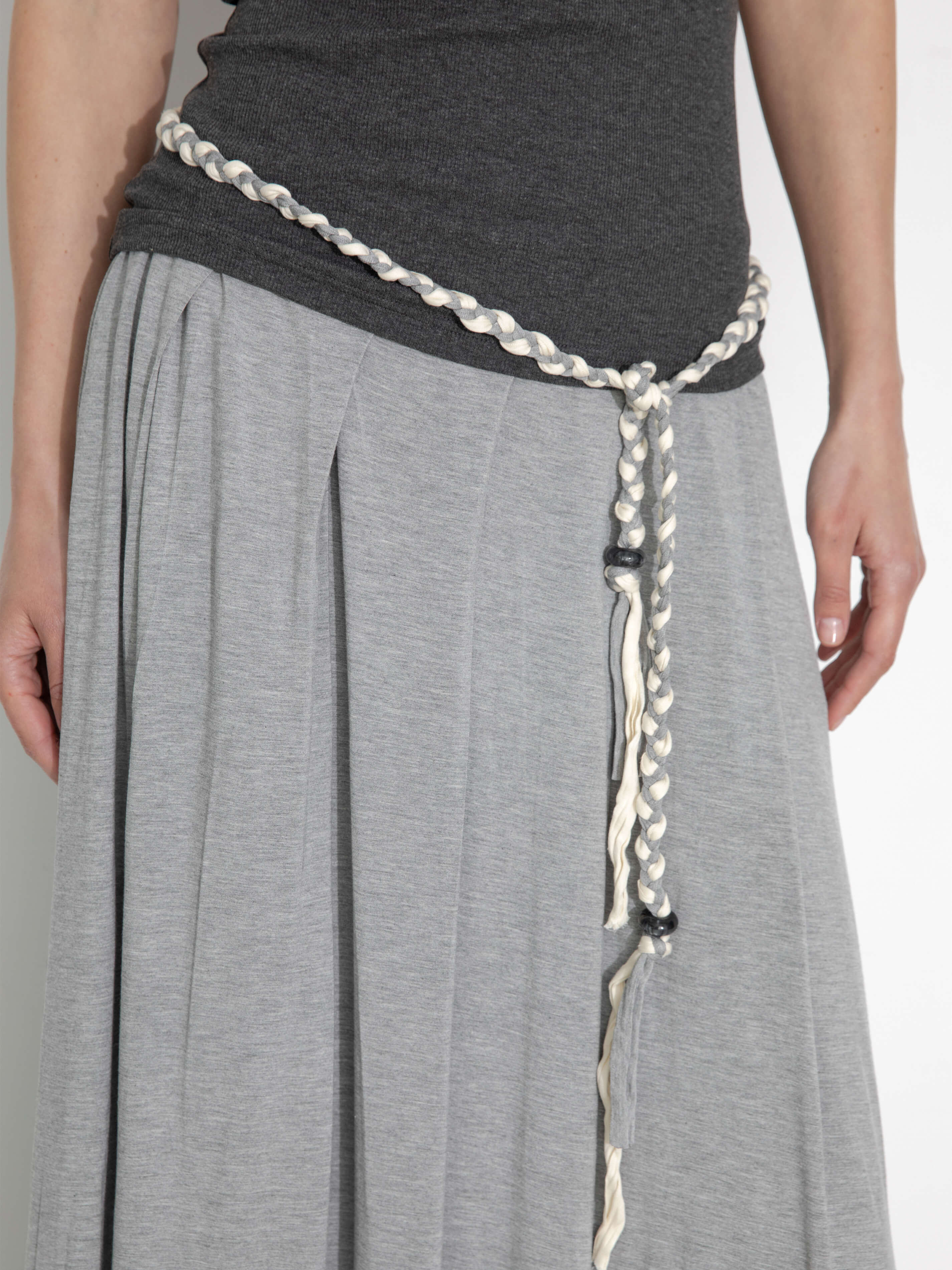 Pleated Hand-Braided High-Stretch Maxi Skirt-3