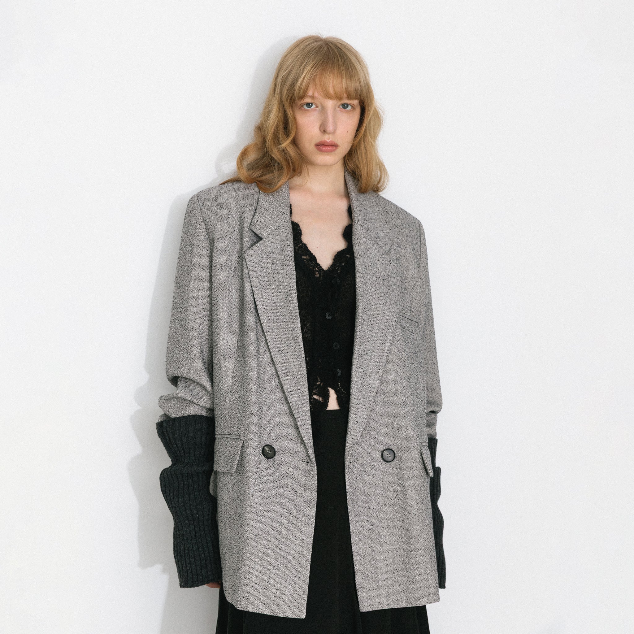 Textured Tweed Double-Breasted Boxy Blazer-3