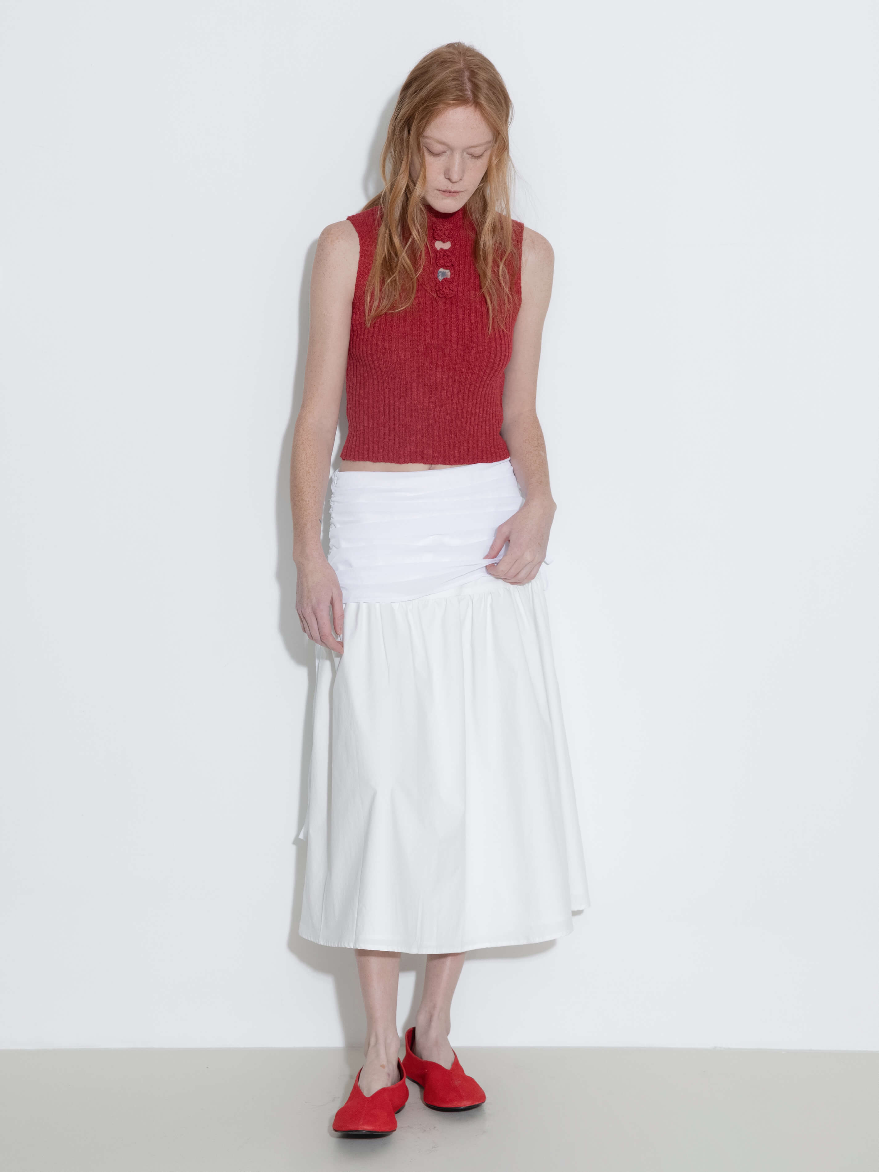 White Adjustable Semi-Bodycon A-Line Midi Skirt-4