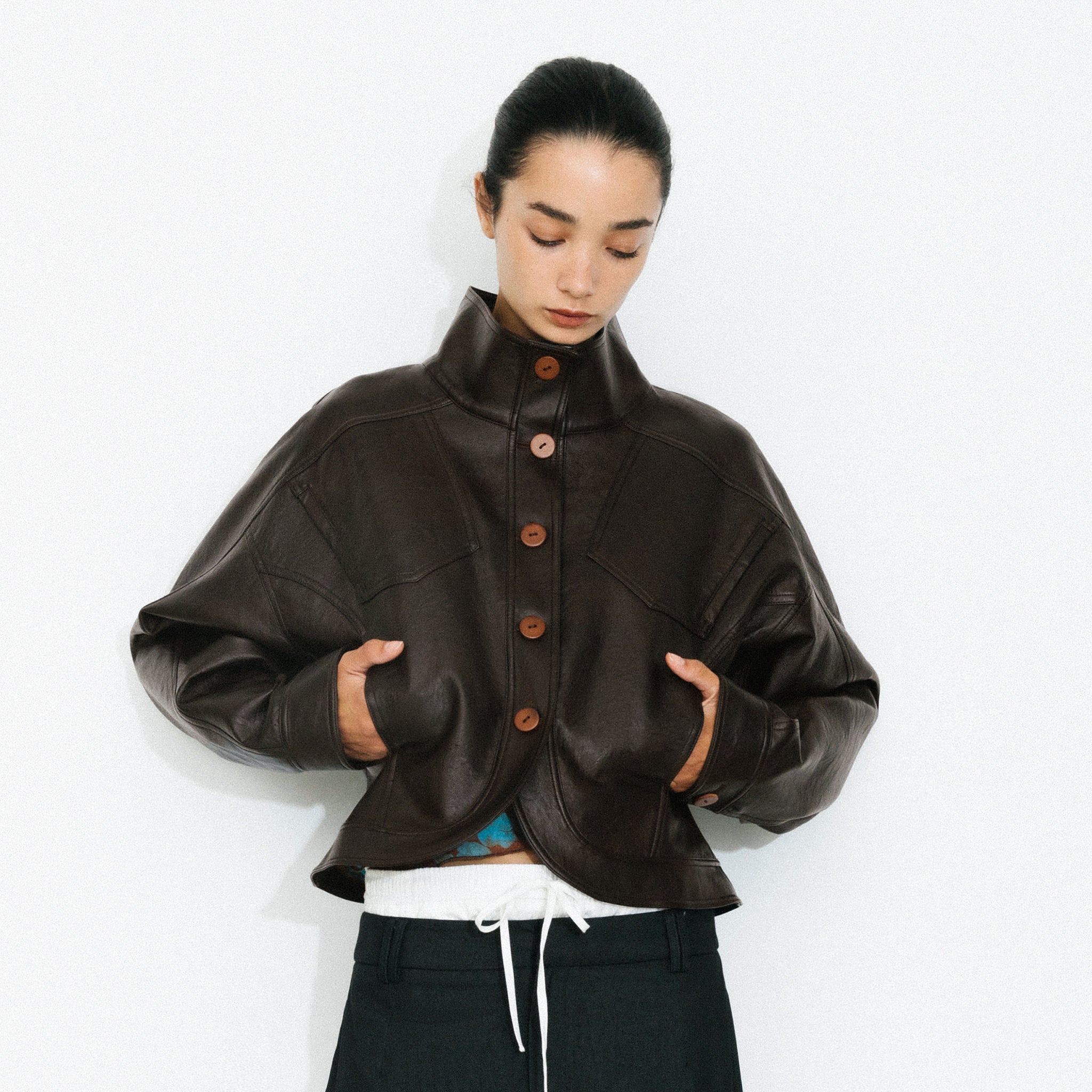 Curved Sleeve Faux Leather Jacket-3