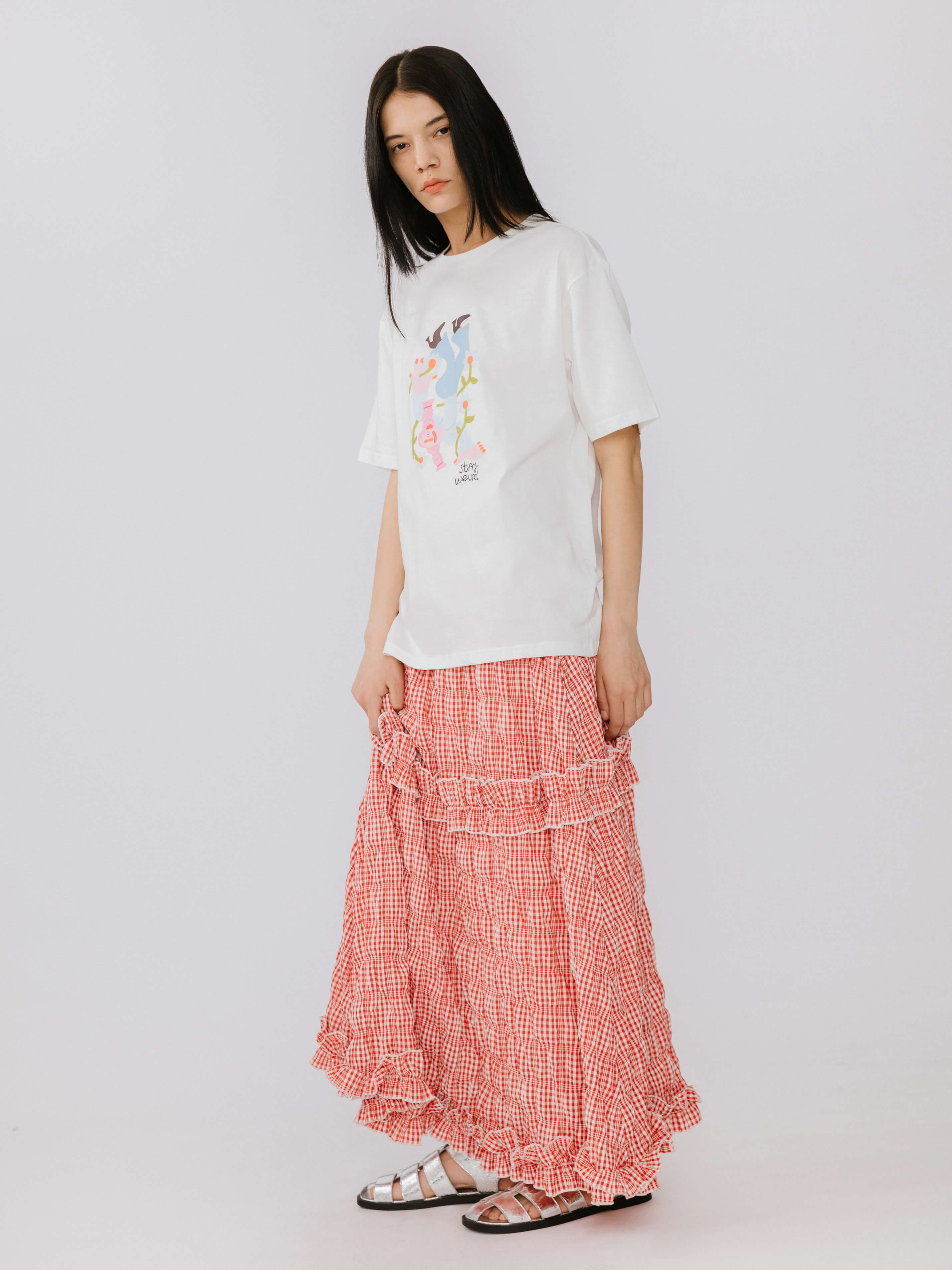 Red Tartan Frilled Midi Skirt-3
