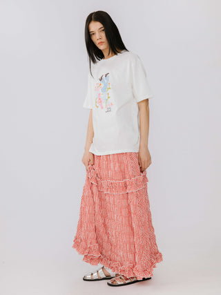 Red Tartan Frilled Midi Skirt