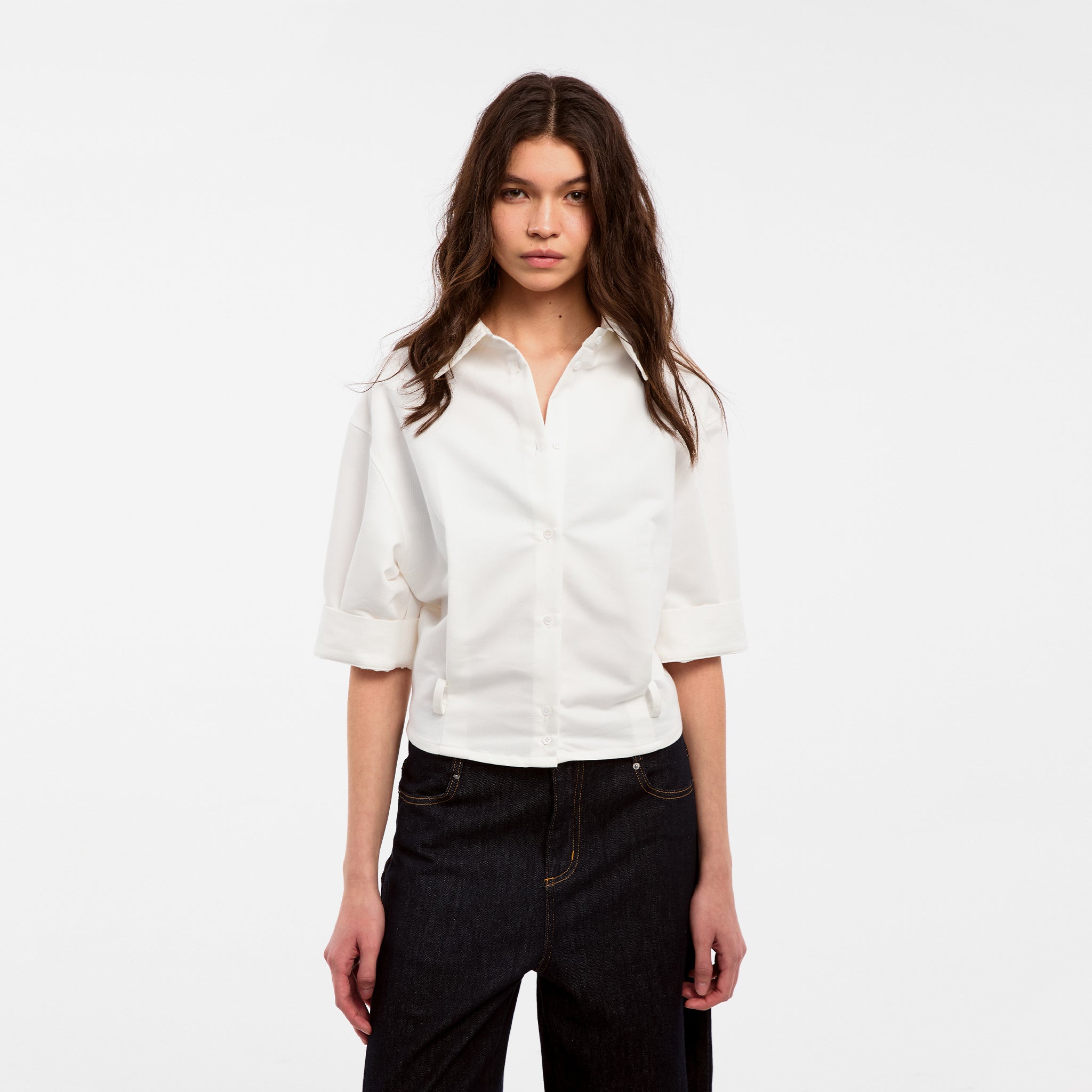 CUBIC Waist-Cinching Cropped Shirt-4