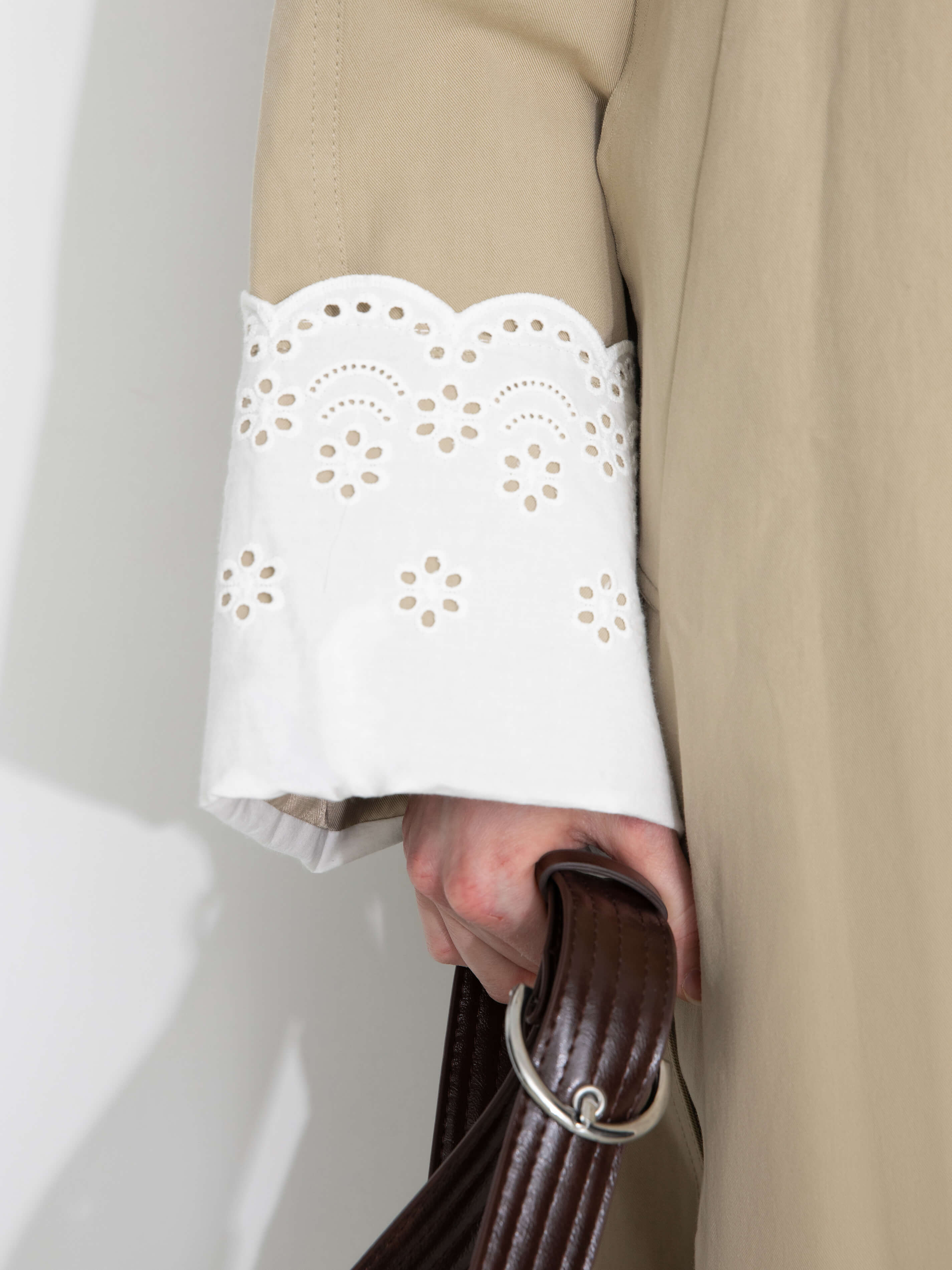 Oversized Thin Trench Coat with Lace Cuffs-3