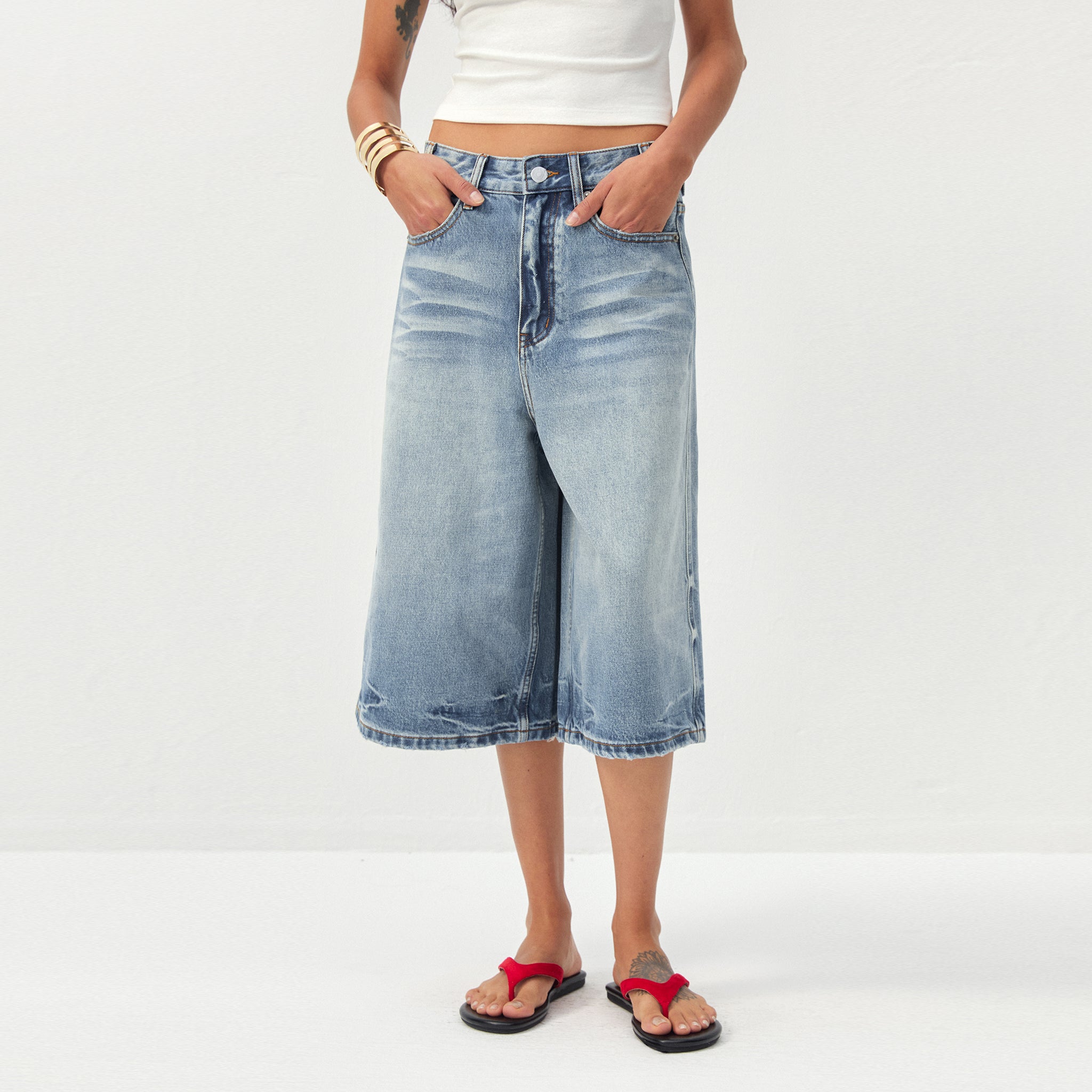 CUBIC Washed Denim Culottes-3