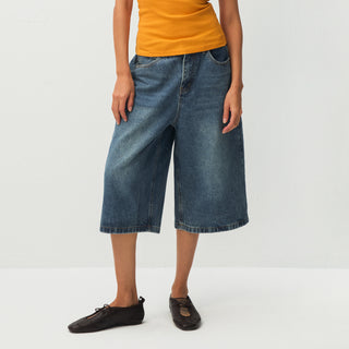 Loose Fit Knee-Length Denim Shorts