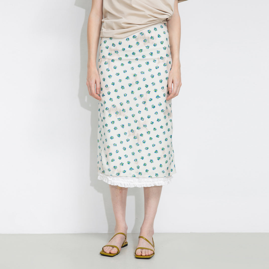 Lace Patchwork Floral Printed Skirt-5