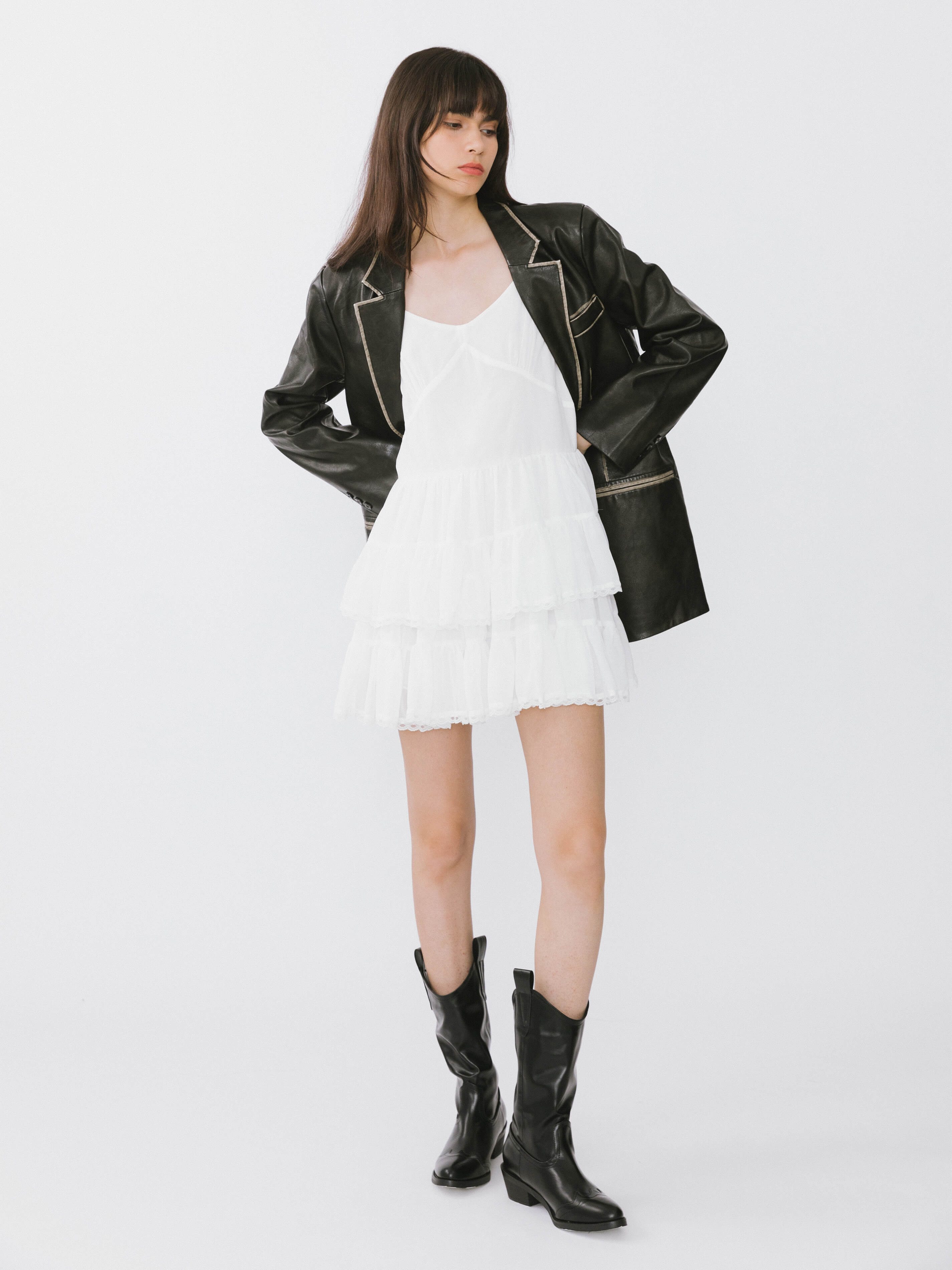 White Lace Tiered Short Dress-4