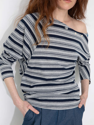 Off-Shoulder Striped Long-Sleeve Tee