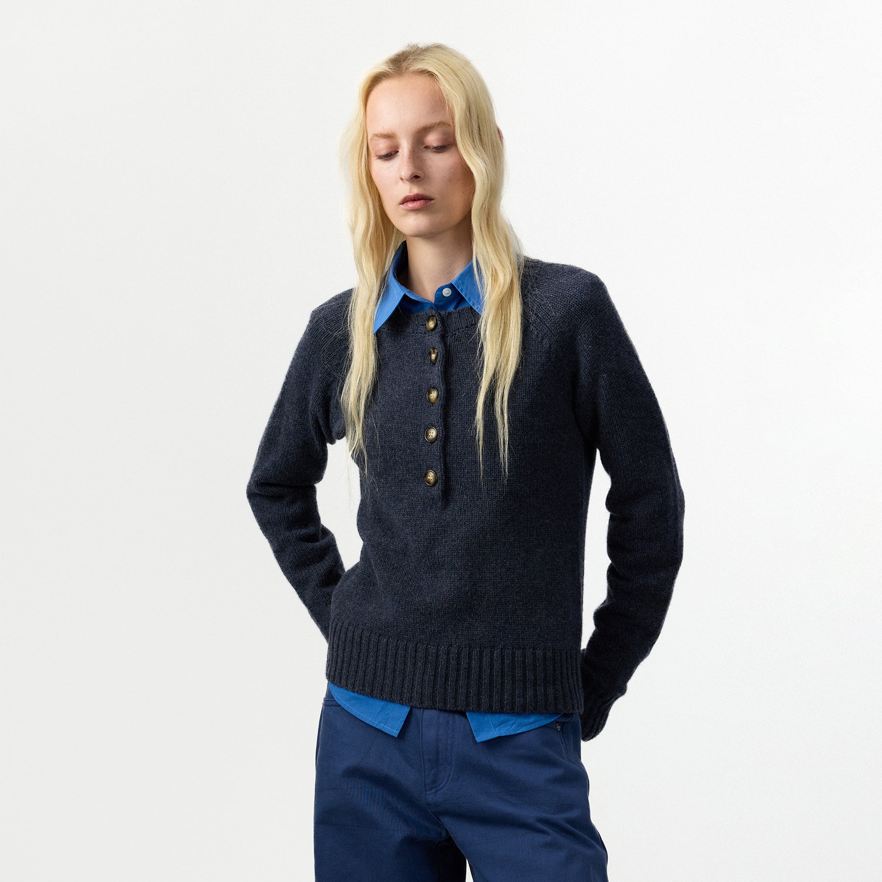 CUBIC 100% Wool Vintage Henley Neck Wool Sweater-3