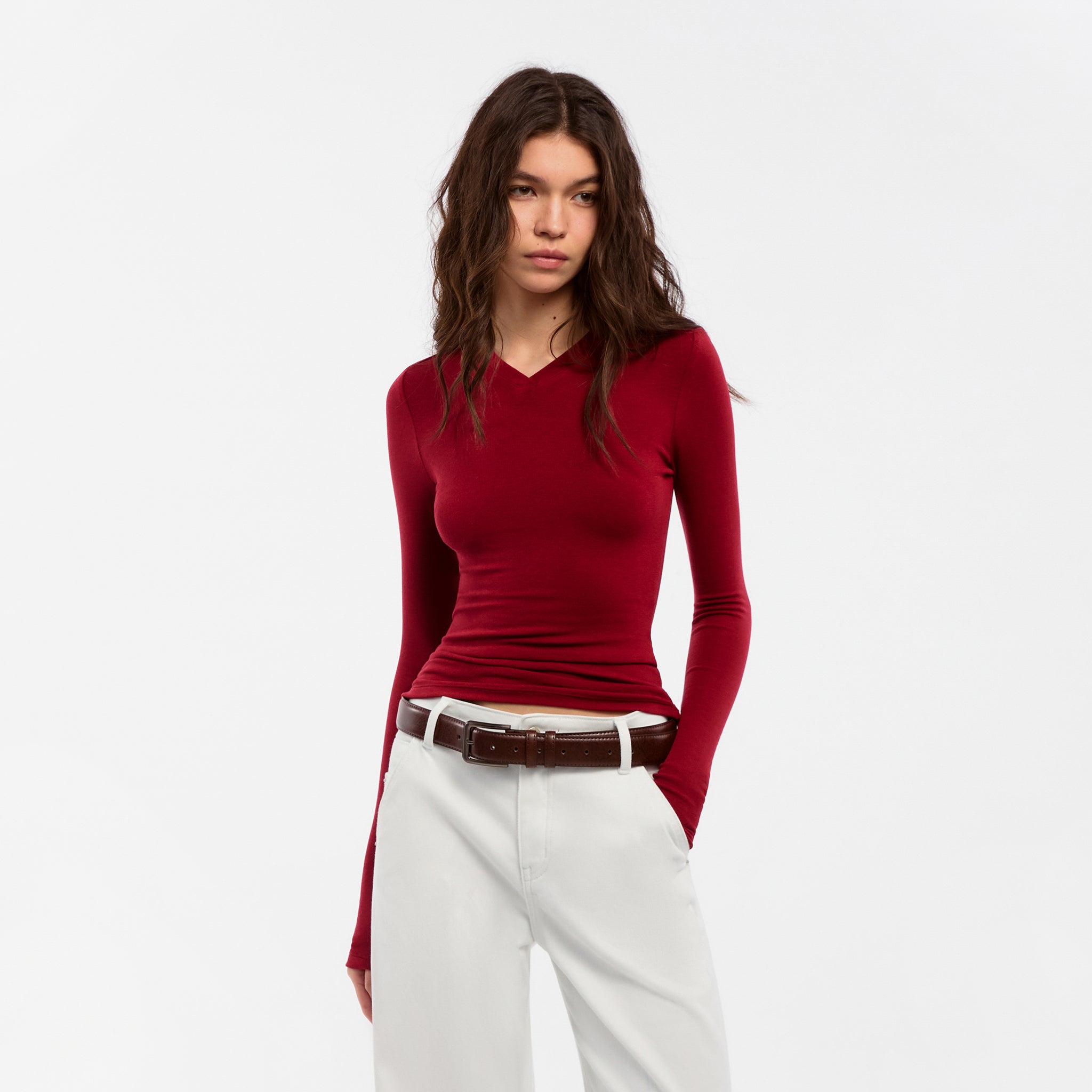 CUBIC Wool Blend V-Neck Knit T-Shirt-3