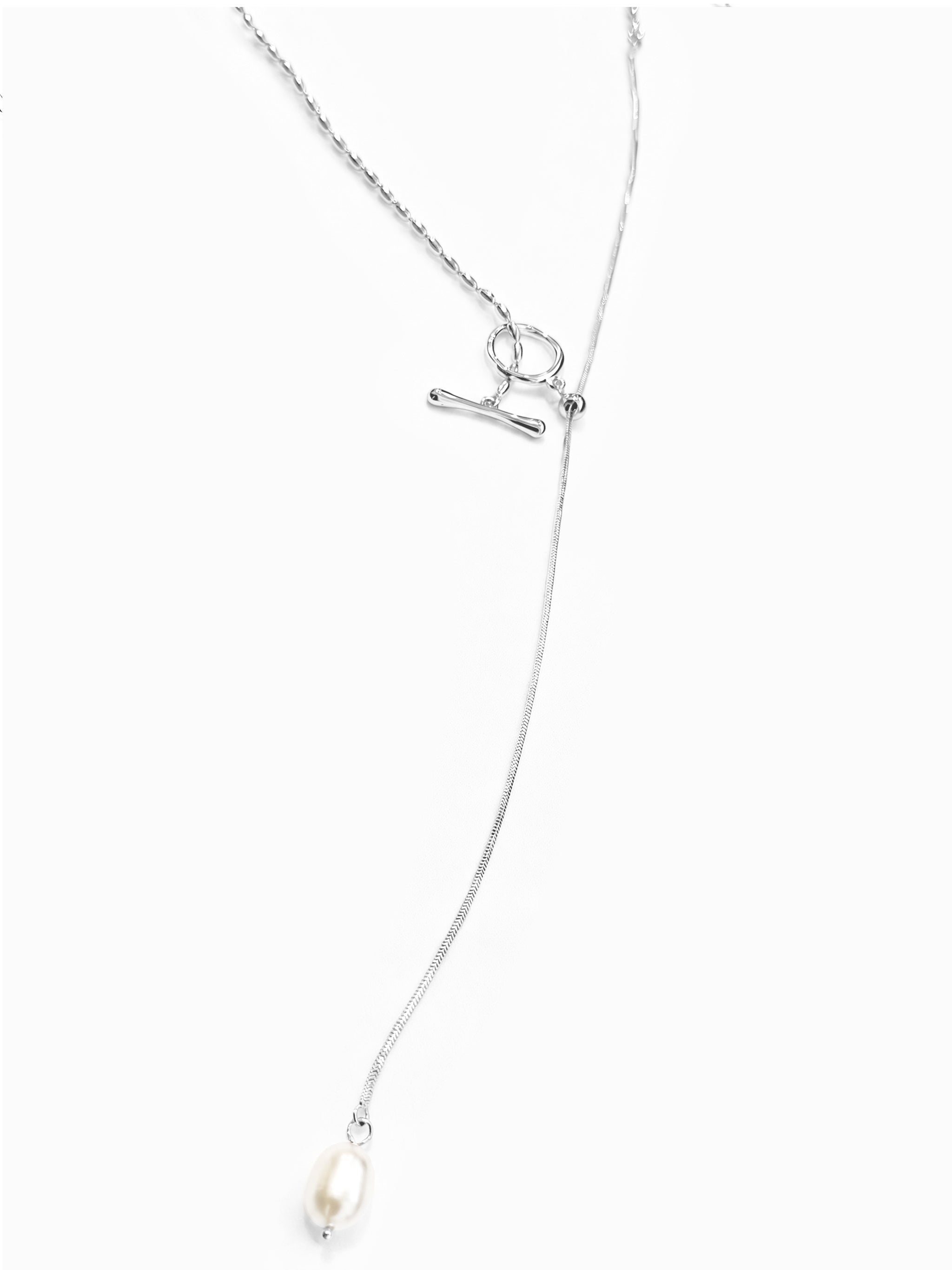 OT Clasp Vertical Bar Pearl Drop Necklace-3