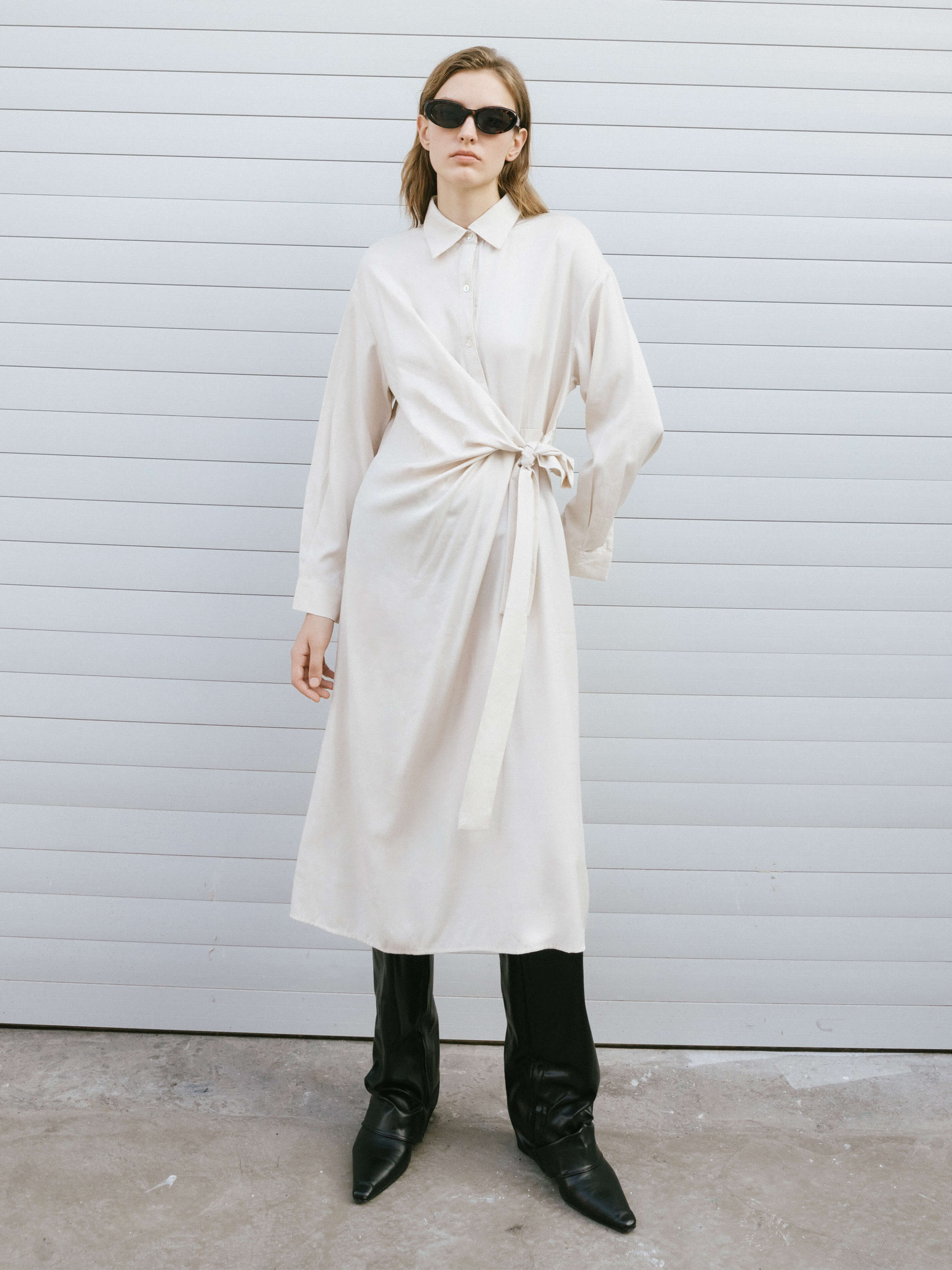 Beige Knotted Midi Dress-3