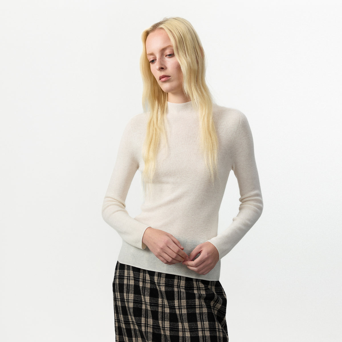 CUBIC 100% Wool Mock‑Neck Fitted Knit Top-3