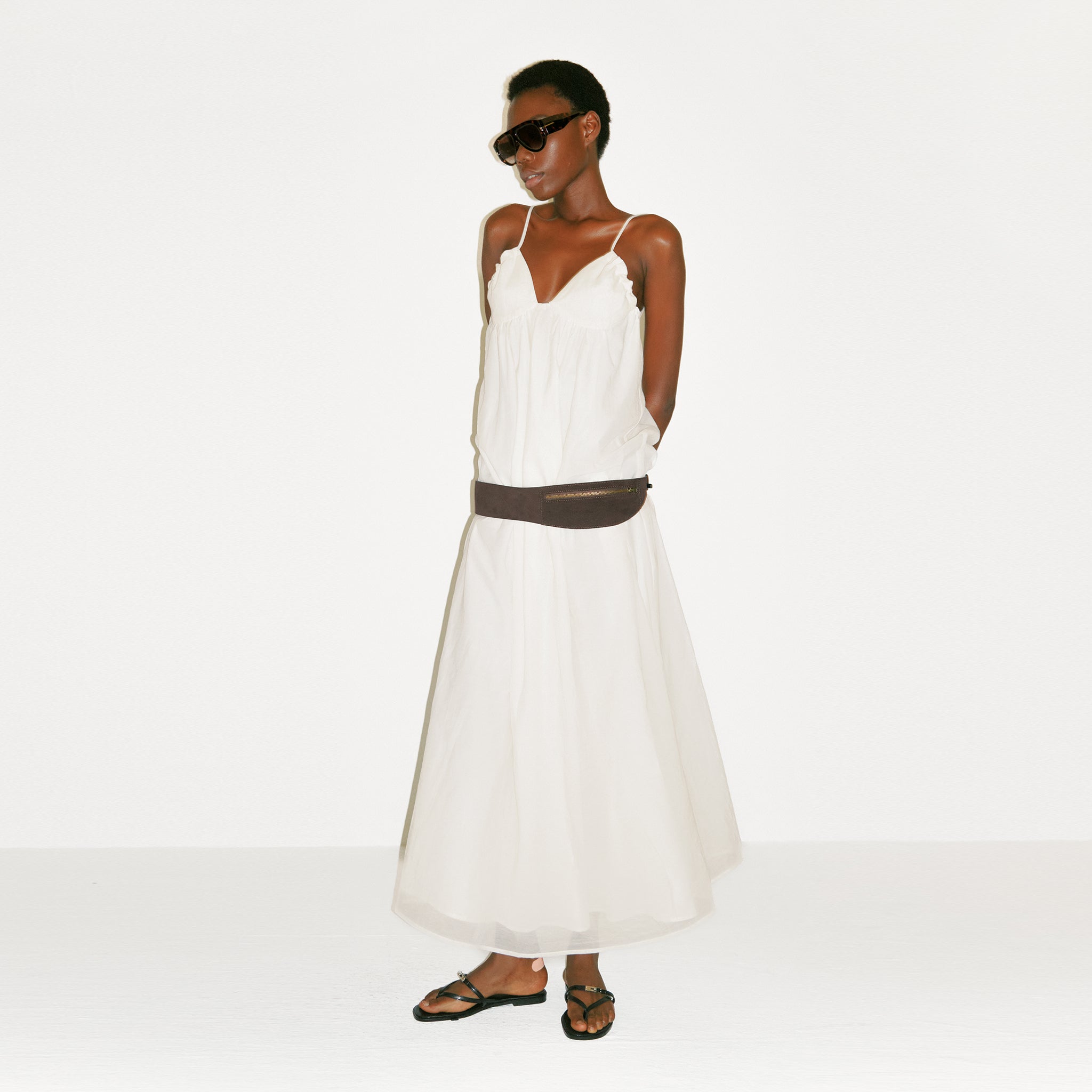 CUBIC White V-Neck Flowy Maxi Dress-3