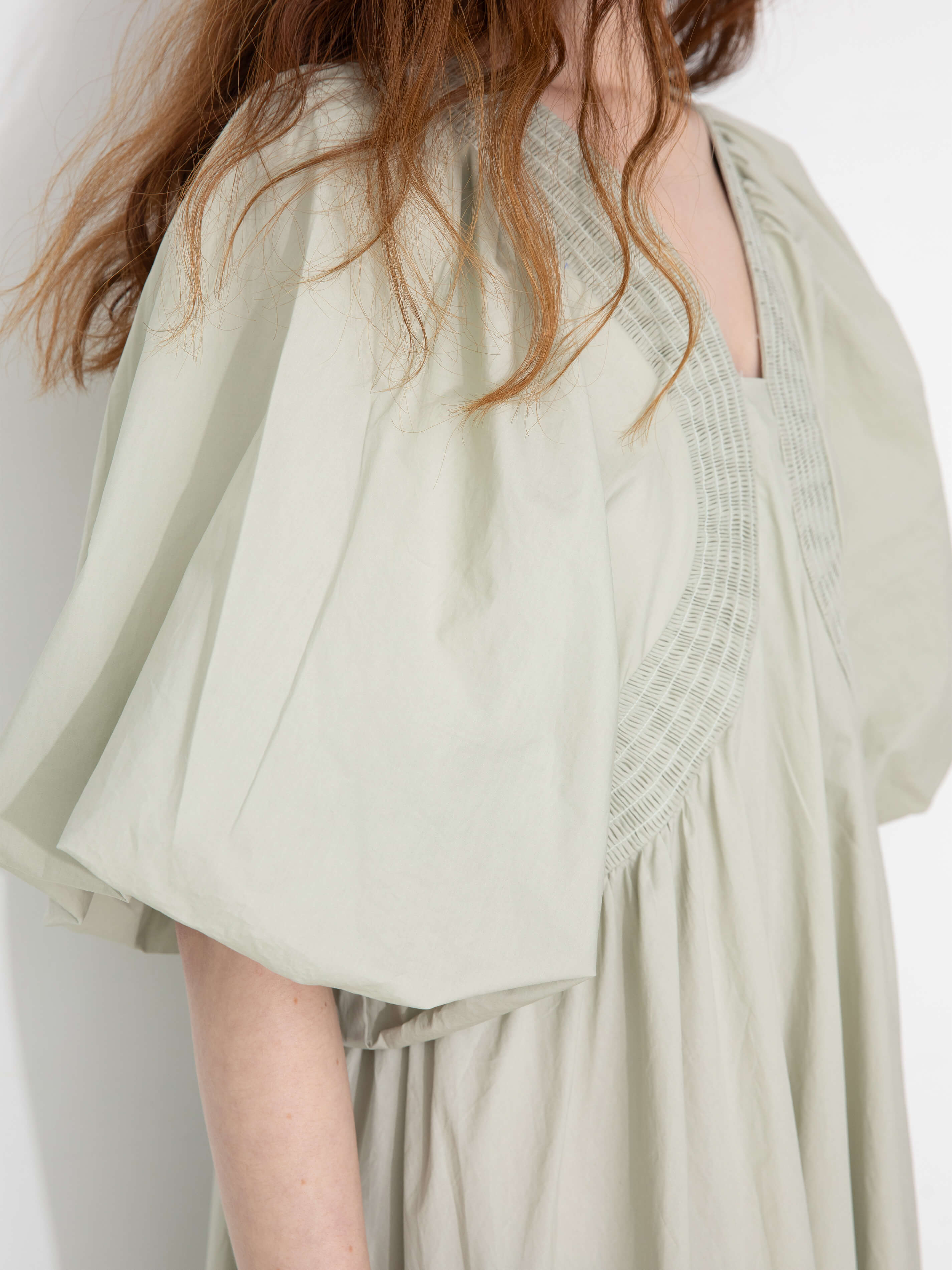 100% Cotton Puff Sleeve Loose-Fit Vacation Dress-3