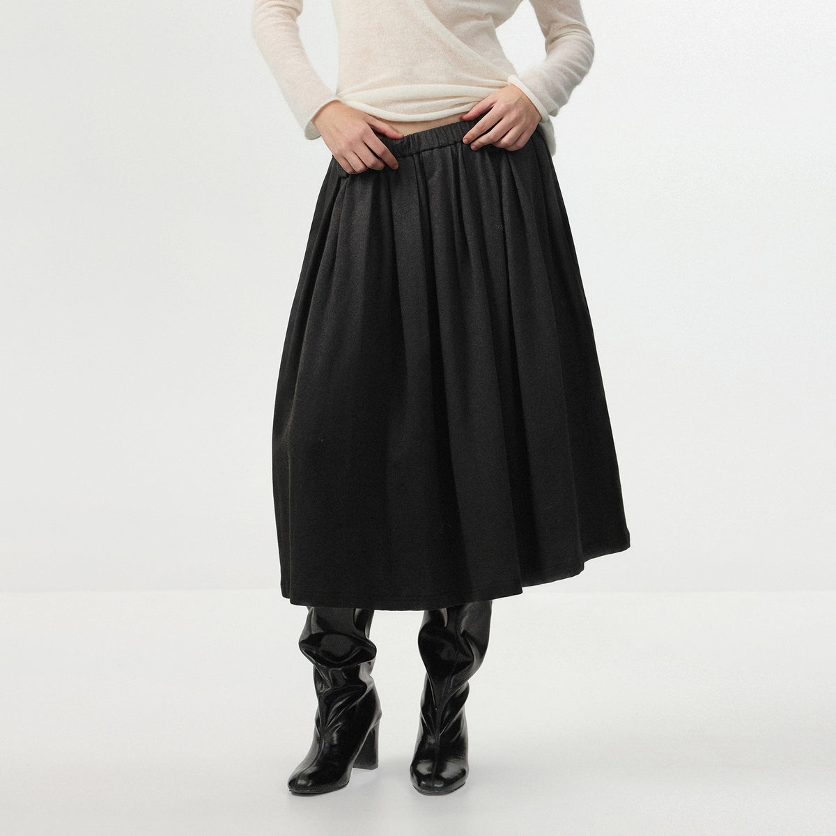 CUBIC 100% Cotton Pleated A‑Line Midi Skirt-3